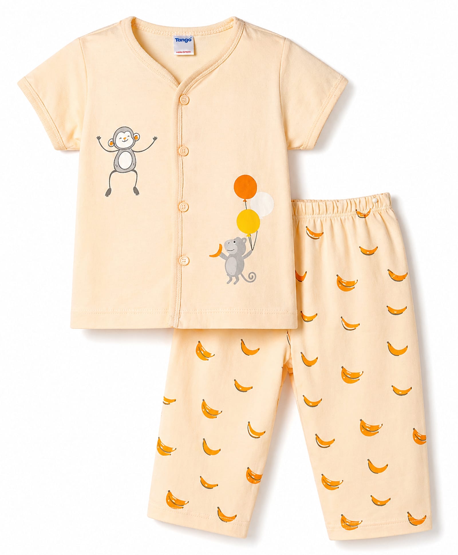 Tango Single Jersey Knit Half Sleeves T-Shirt & Pyjama Night Suit with Banana Print - Cream-picture-26
