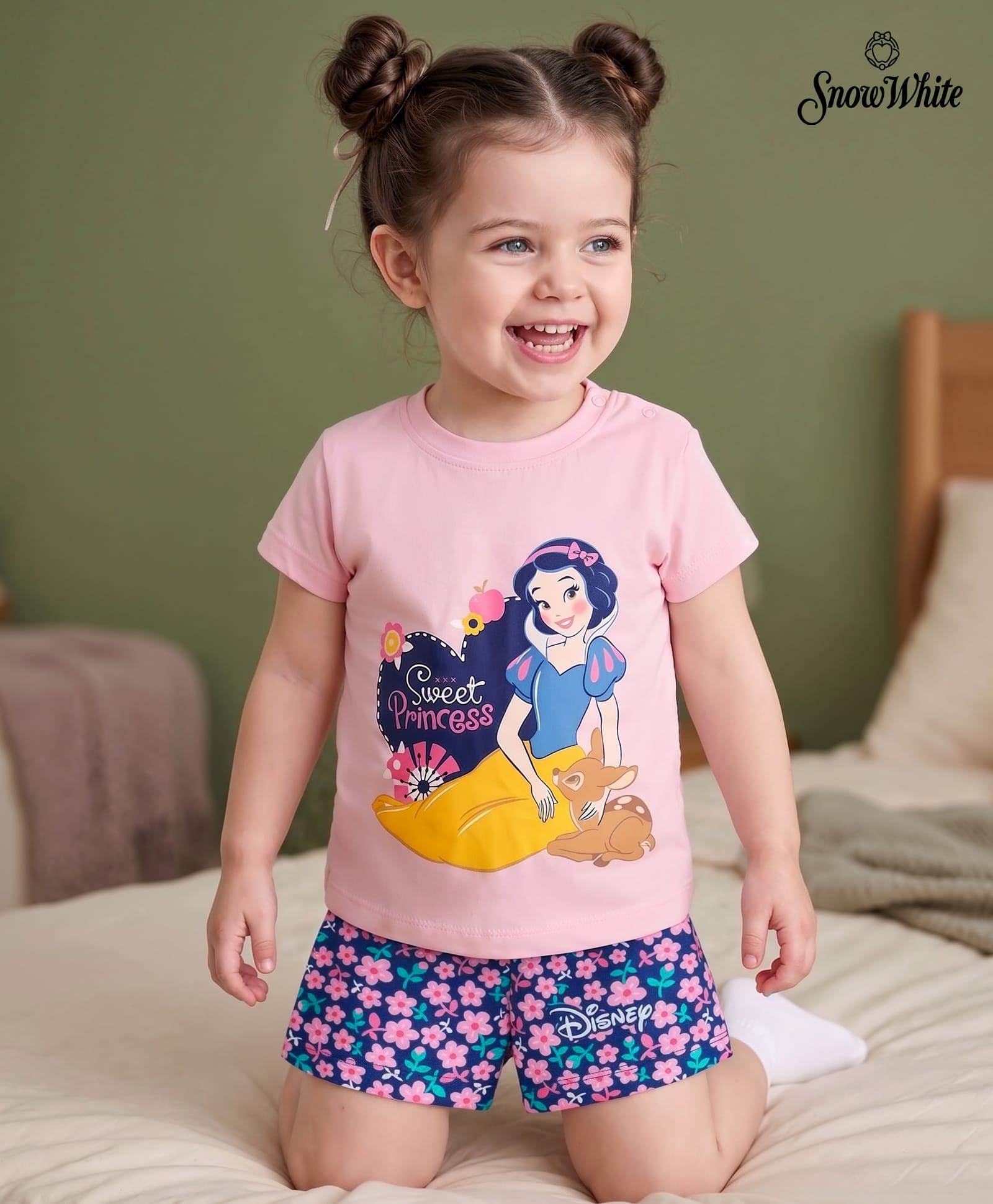 Babyhug Disney 100% Cotton Knit Half Sleeves T-Shirt & Shorts Night Suit With Snow White Graphics - Multicolor-image-18