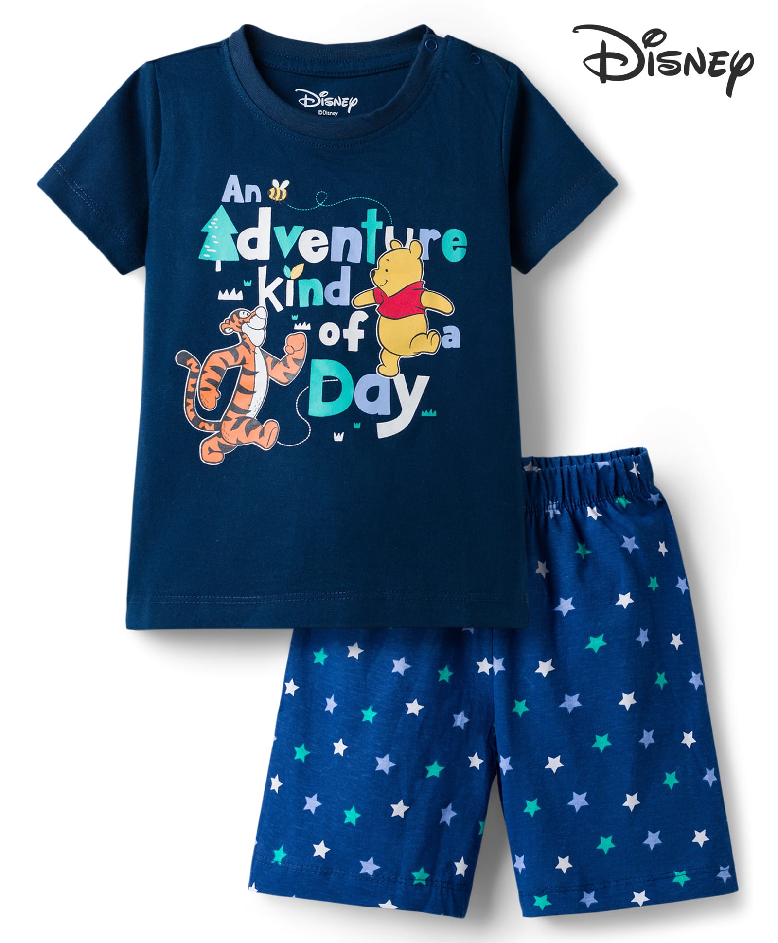 Babyhug Disney Single Jersey Knit Half Sleeves T-Shirt & Shorts Night Suit Winnie the Pooh & Friends Graphics - Navy-image-48