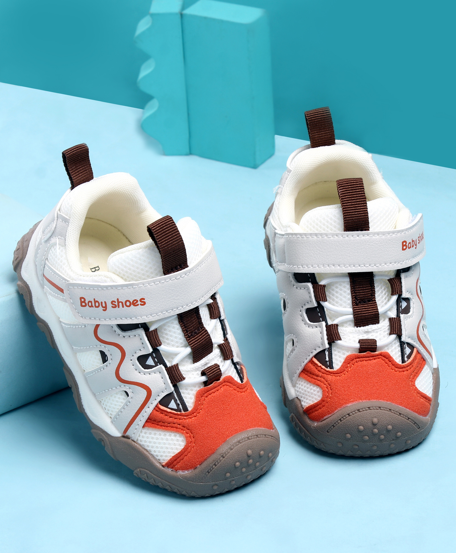 KIDLINGSS Colour Blocked Mesh Detailed Velcro Closure Shoes - Brown-picture-23