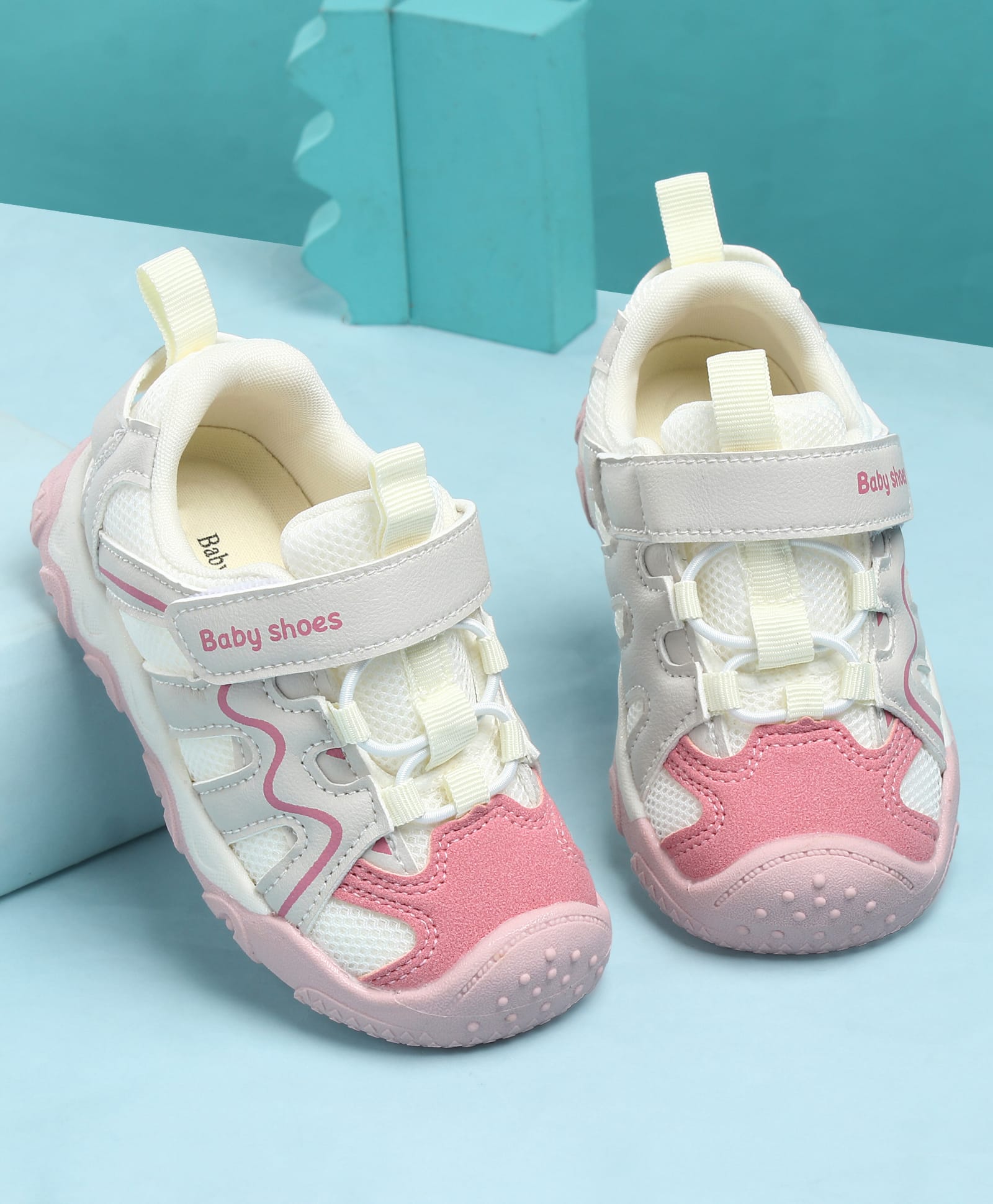 KIDLINGSS Colour Blocked Mesh Detailed Velcro Closure Shoes - Light Pink-picture-28