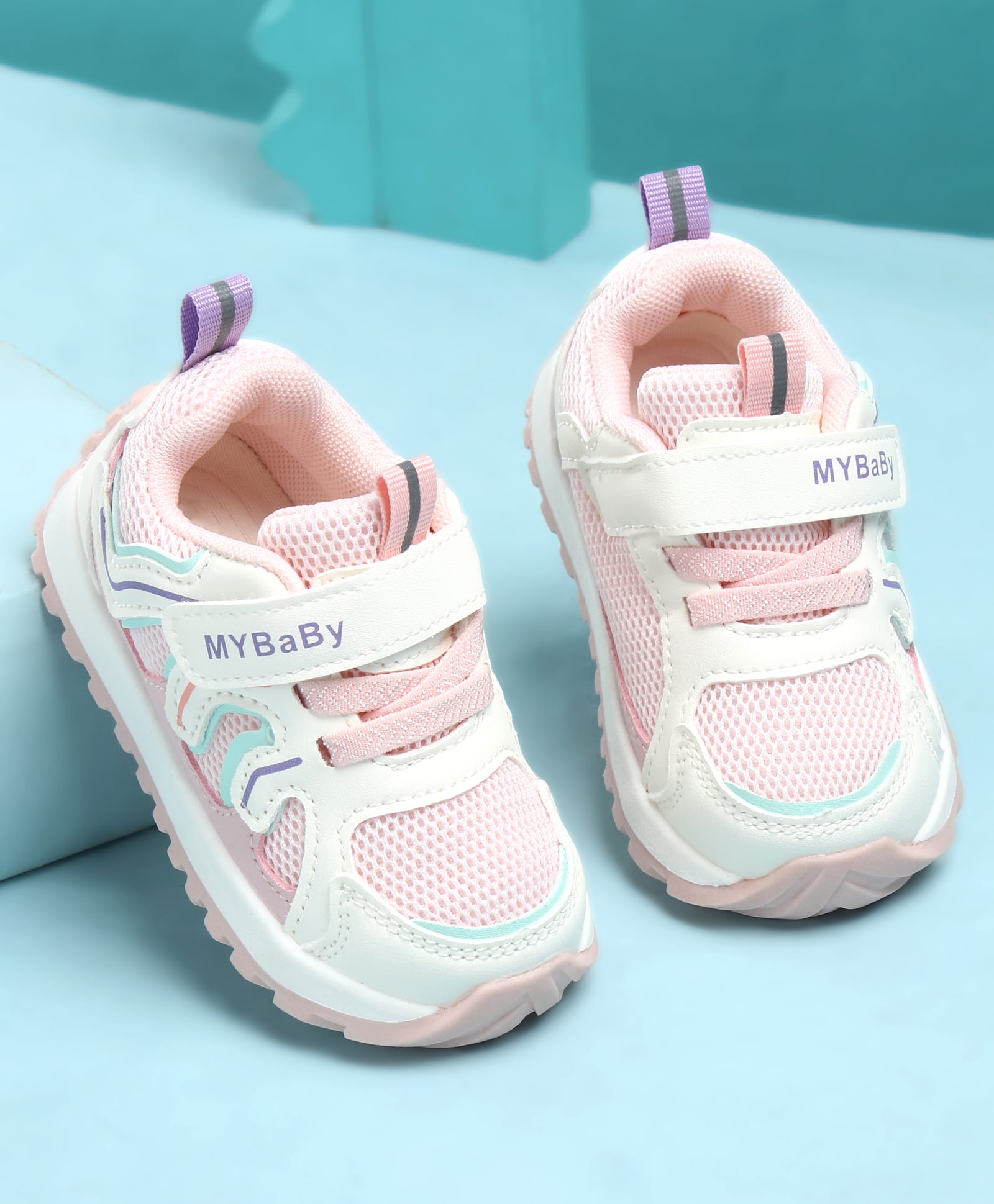 KIDLINGSS Colour Blocked My Baby Text Printed Abstract Designed Velcro Closure Shoes - Light Pink-picture-32