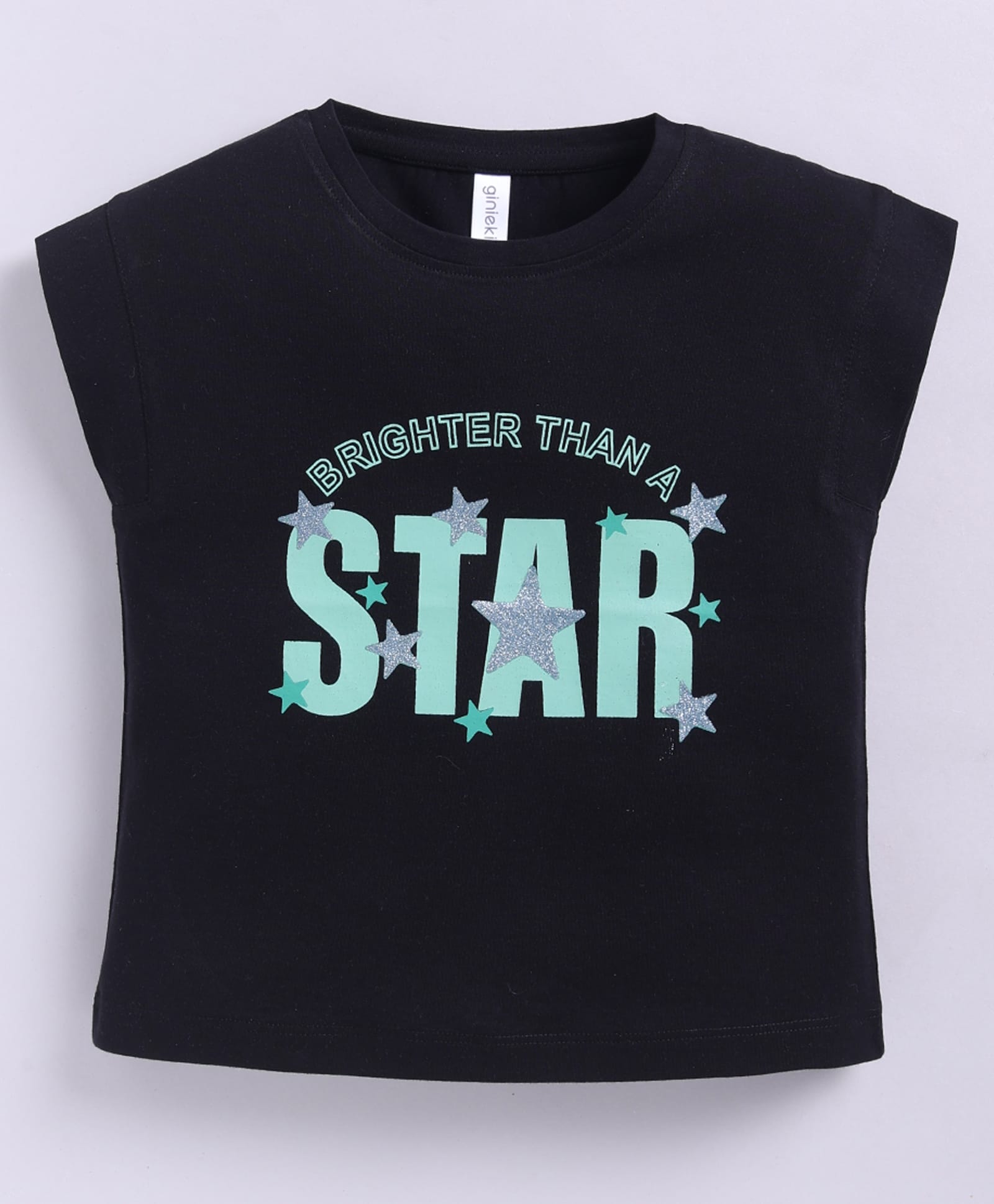 giniekids Cotton Knit Sleeveless Brighter Than A Star Text Printed Top - Black-picture-26