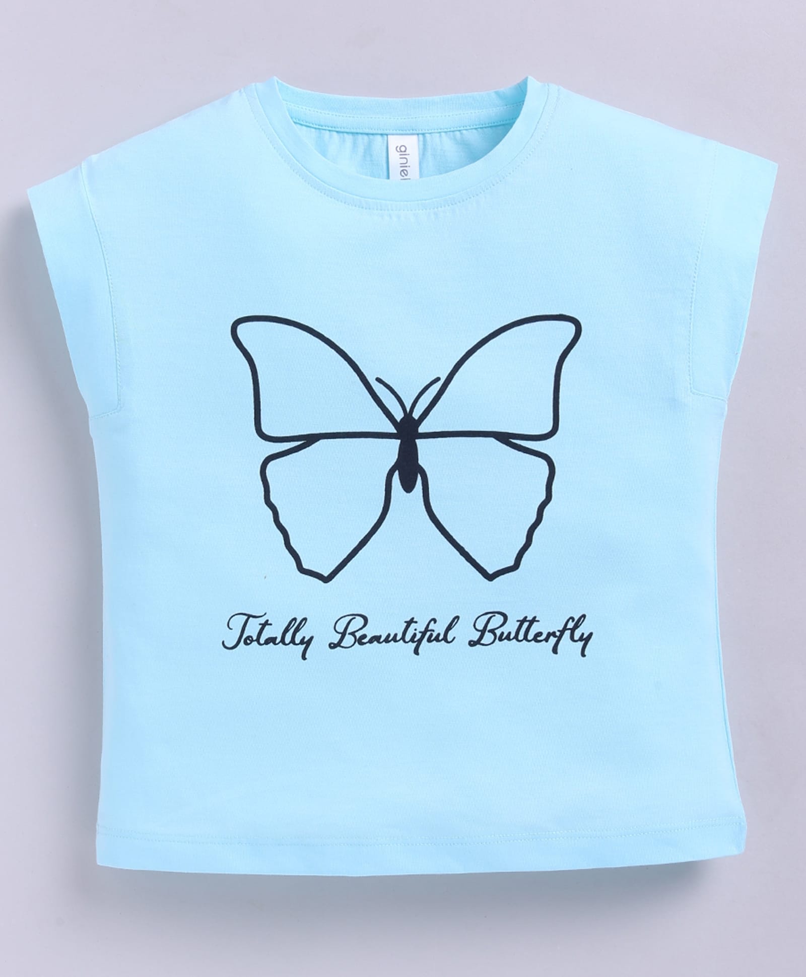 giniekids Cotton Knit Sleeveless Totally Beautiful Butterfly Text Printed Top - Blue-picture-12