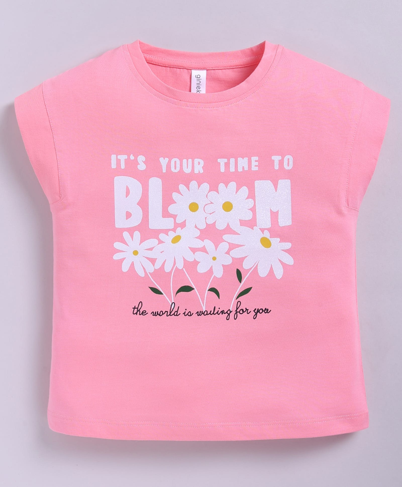 giniekids Cotton Knit Sleeveless Floral & Its Your Time To Bloom Text Printed Top - Candy Pink-picture-21