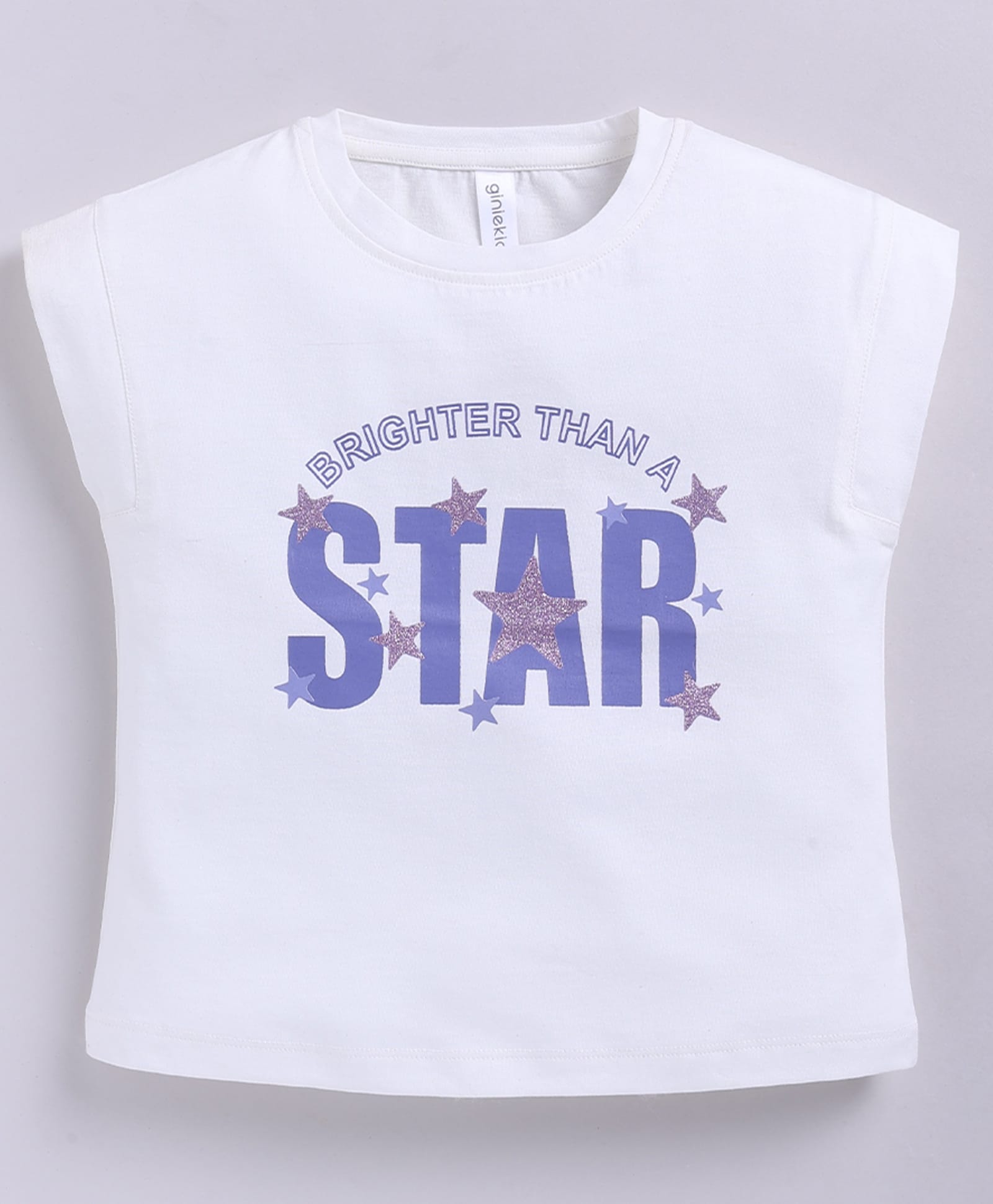 giniekids Cotton Knit Sleeveless Brighter Than A Star Text Printed Top - Off White-picture-17