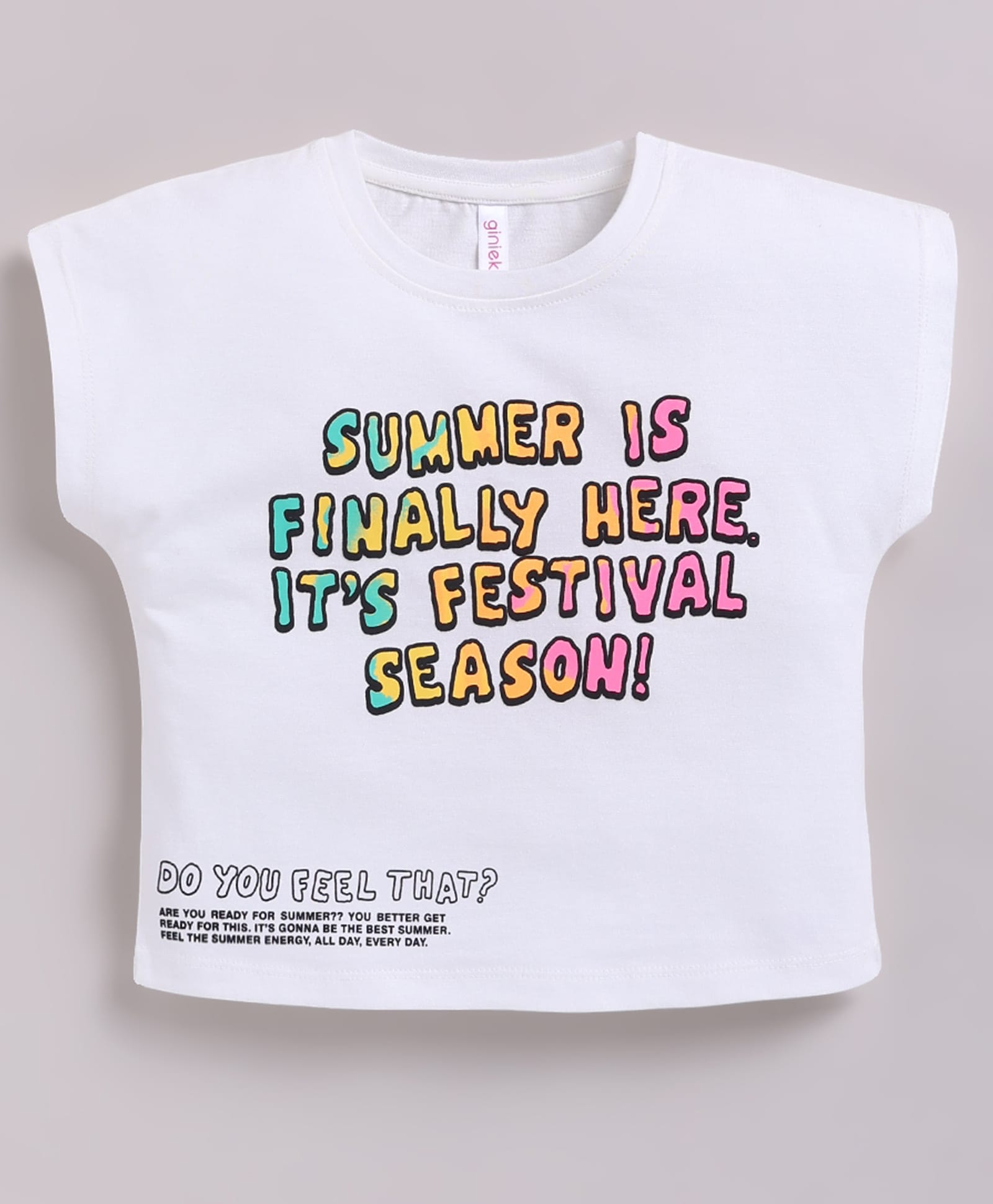giniekids Cotton Knit Half Sleeves Summer Is Finally Here Text Printed Top - Off White-picture-24