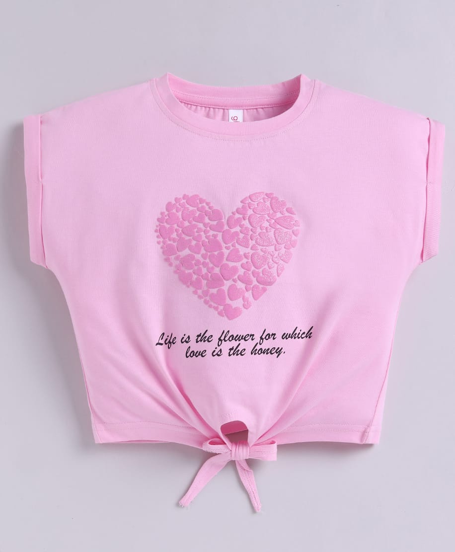 giniekids Cotton Knit Half Sleeves Keep Moving Text Printed Crop Top - Pink-picture-33