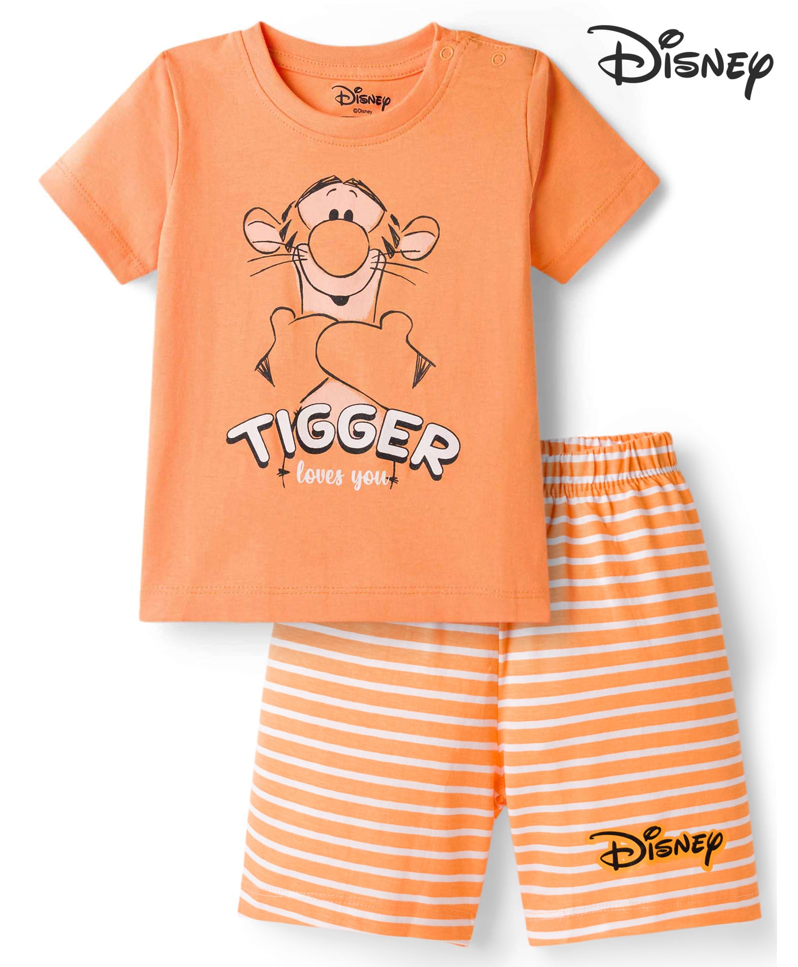 Babyhug Disney Single Jersey Knit Half Sleeves T-Shirt & Shorts Night Suit with Tigger Graphics - Orange-image-31