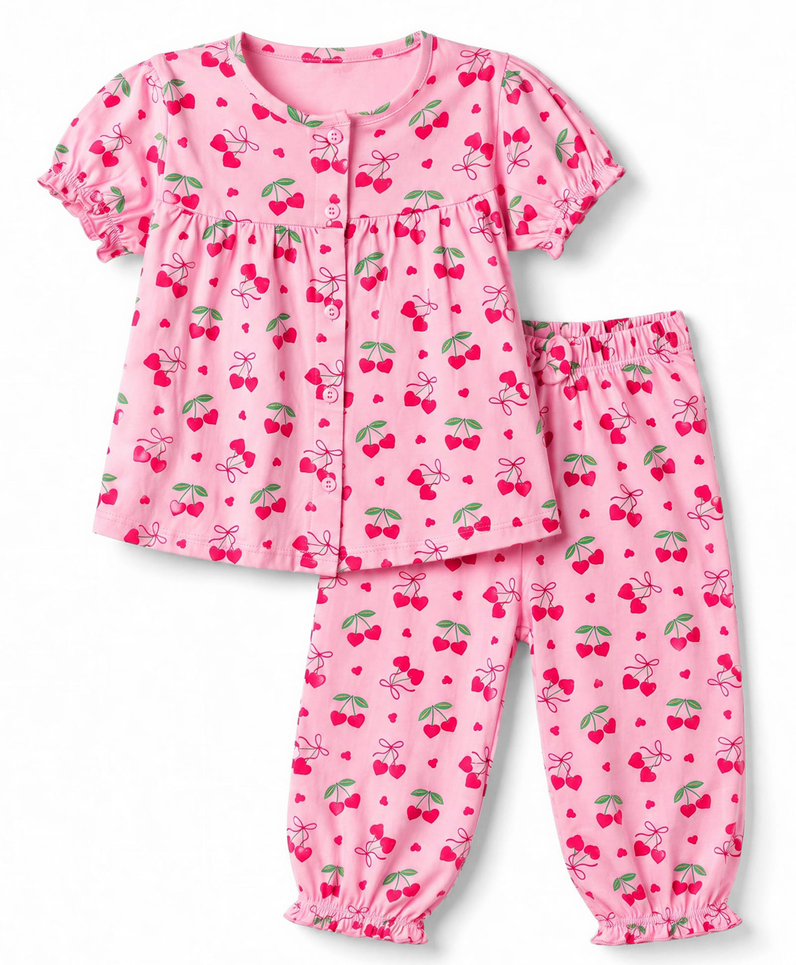 Babyhug Cotton Knit Half Sleeves Top & Pyjama Co-ords Night Suit With Strawberry Print - Pink-image-29