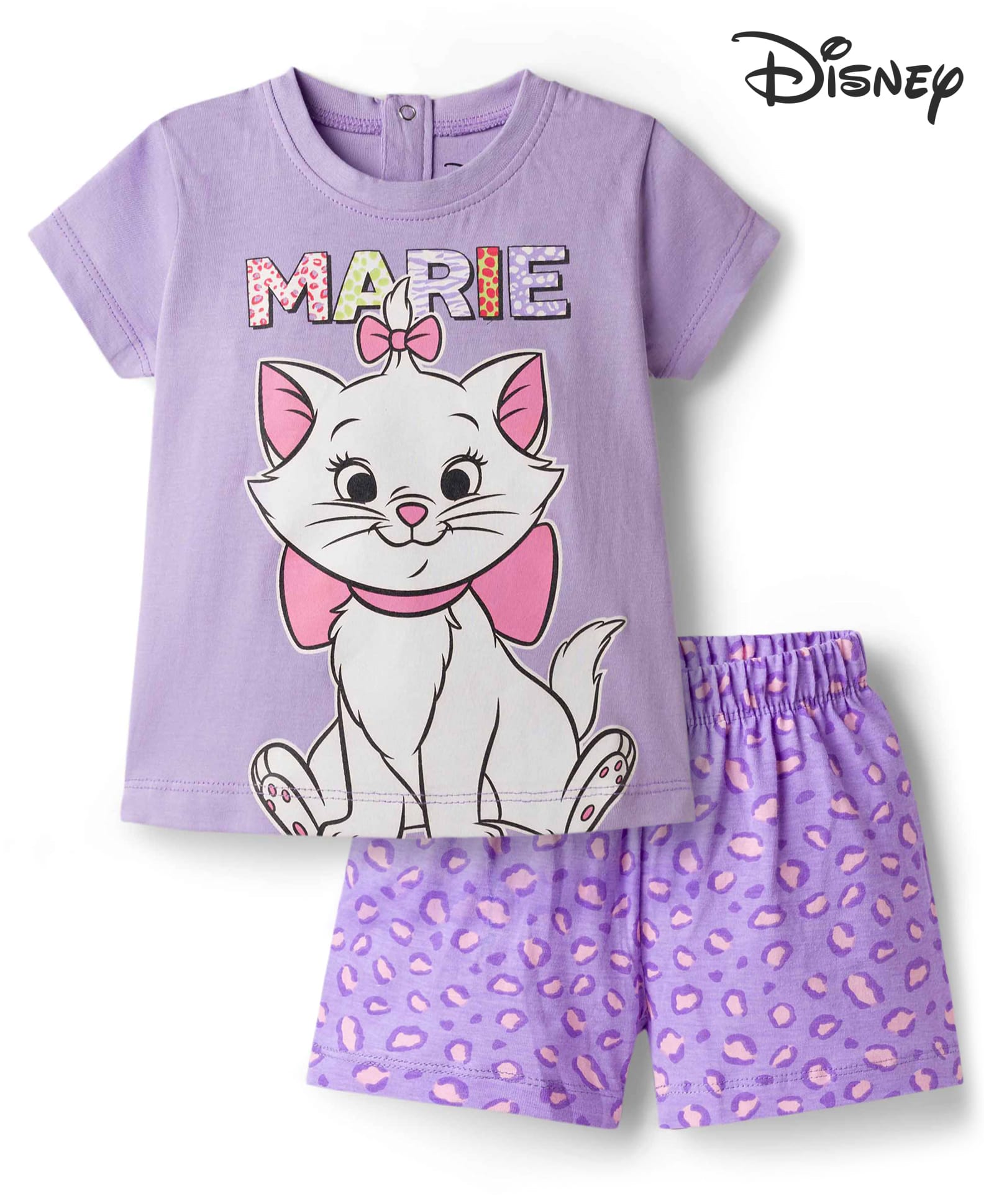 Babyhug Disney Single Jersey Knit Half Sleeves T-Shirt & Shorts Night Suit with Marie Graphics - Lilac-image-49