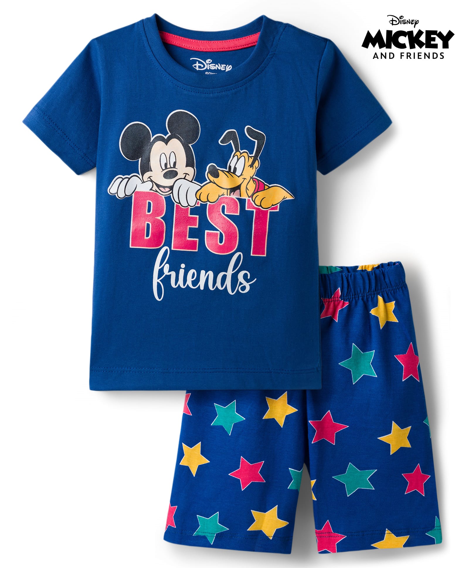 Babyhug Disney Single Jersey Knit Half Sleeves T-Shirt & Shorts Night Suit with Mickey & Friends Graphic - Navy-image-11