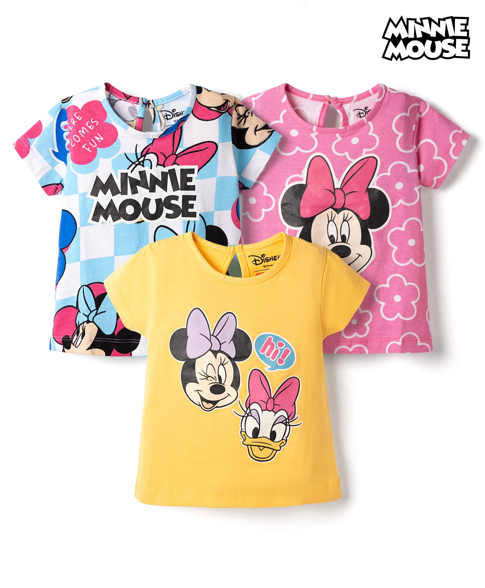 Babyhug Disney Single Jersey Knit Half Sleeves T-Shirts With Minnie Mouse Graphics Pack of 3 - Multicolor-picture-15