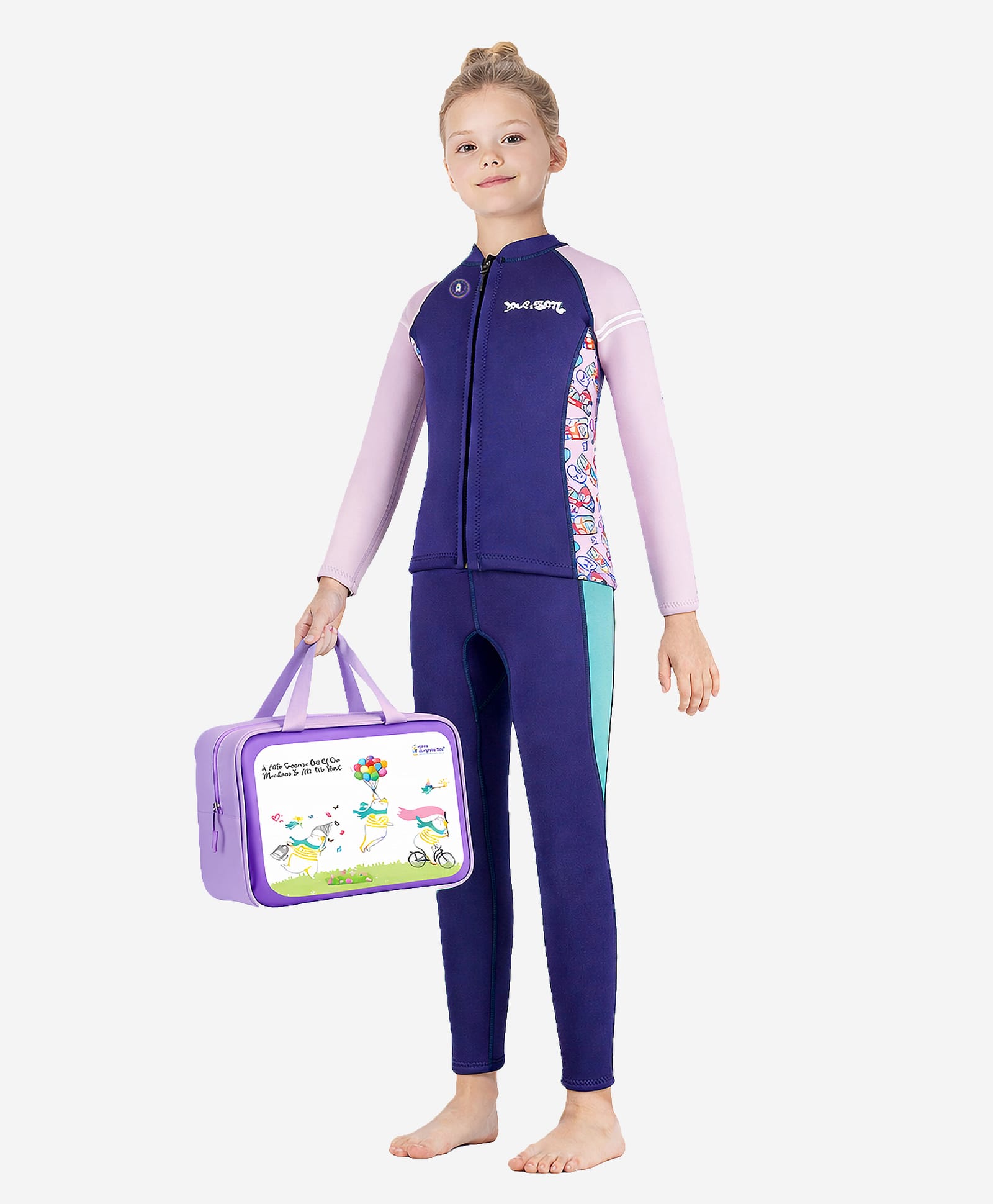 Little Surprise Box Neoprene Full Sleeves Colour Blocked Swim Vest & Pant Set With Bag - Navy Blue-picture-18