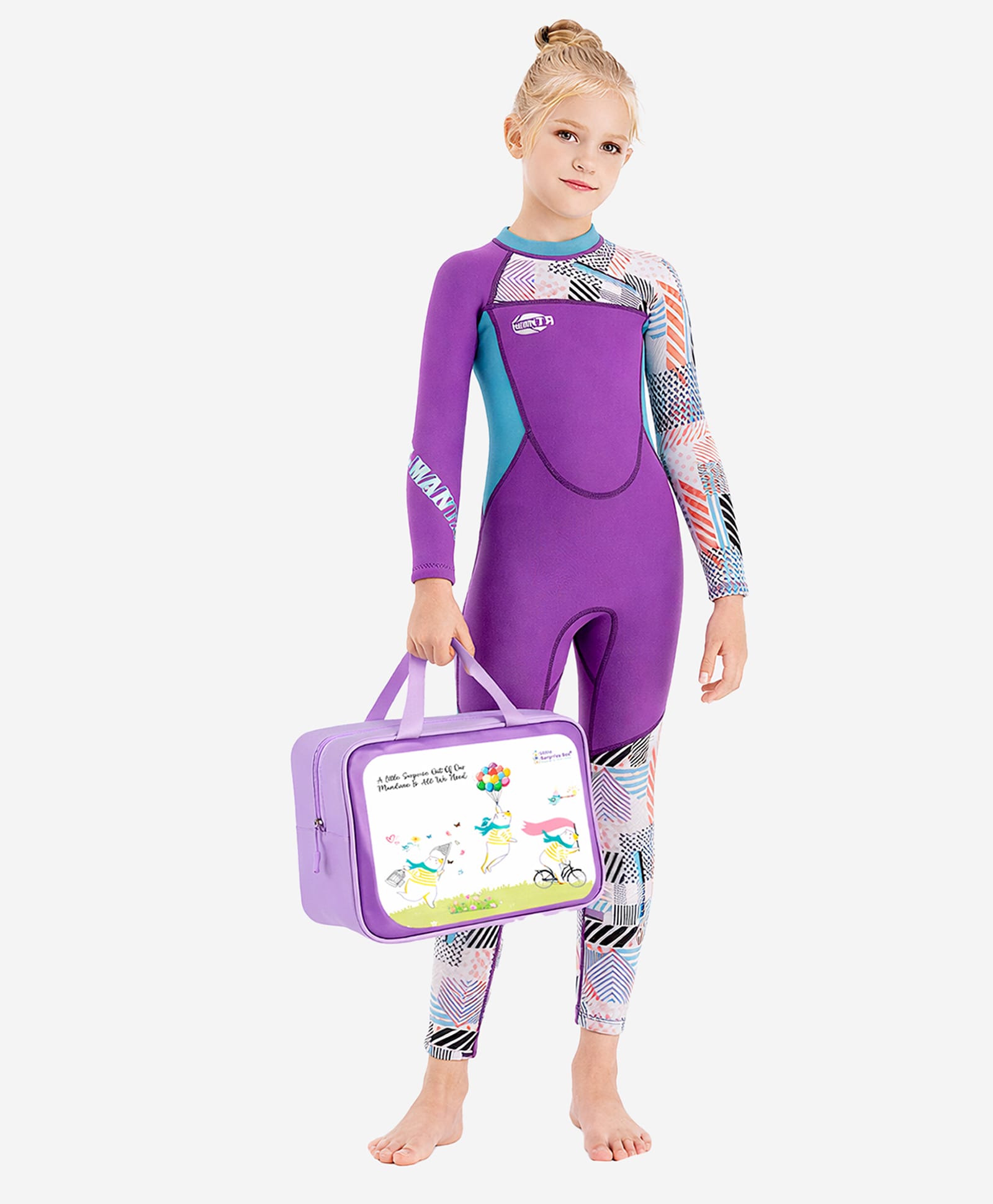 Little Surprise Box Neoprene Full Sleeves Abstract Printed Swimsuit With Free Washbag - Purple-picture-18