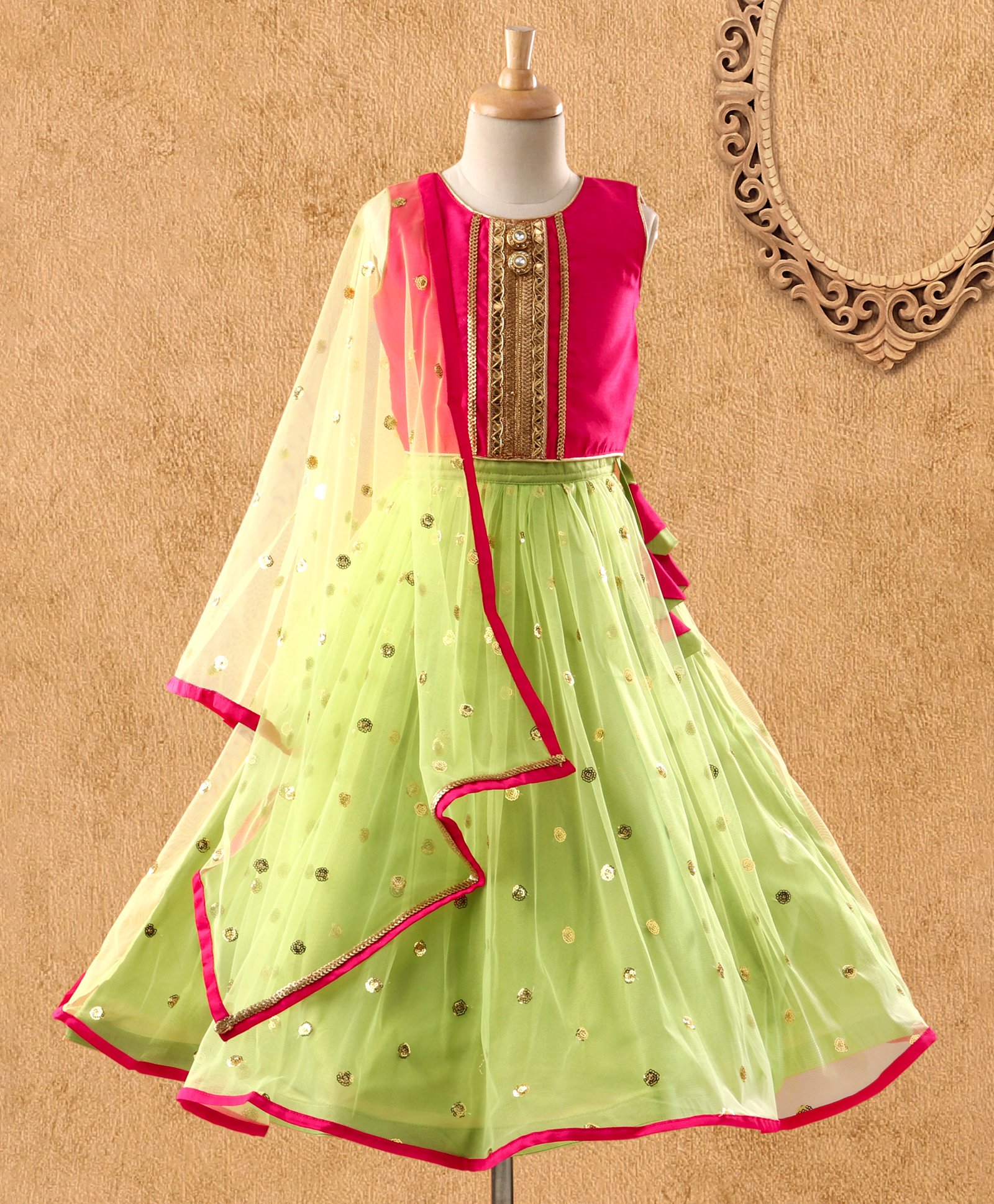 Saka Designs Lehenga Choli Set Sequin Design - Pink Green-picture-22
