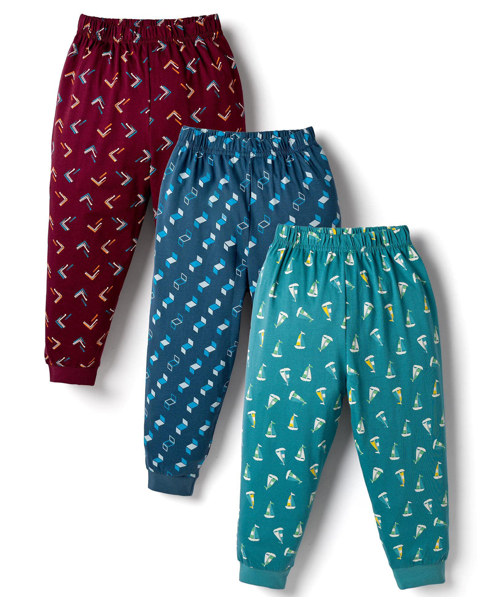 CUCUMBER Sinker Knit Full Length Nautical Theme Printed Lounge Pants Pack Of 3 - Maroon Green & Blue-picture-24