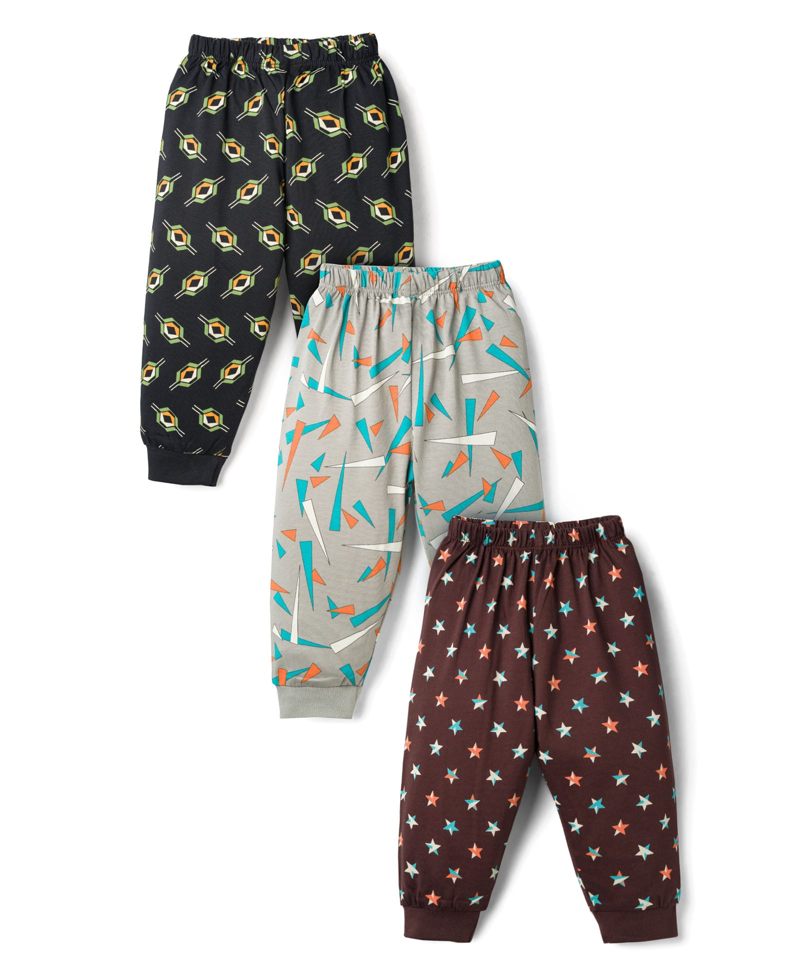 CUCUMBER Sinker Knit Full Length Star Printed Lounge Pants Pack Of 3 - Black Grey & Brown-image-22