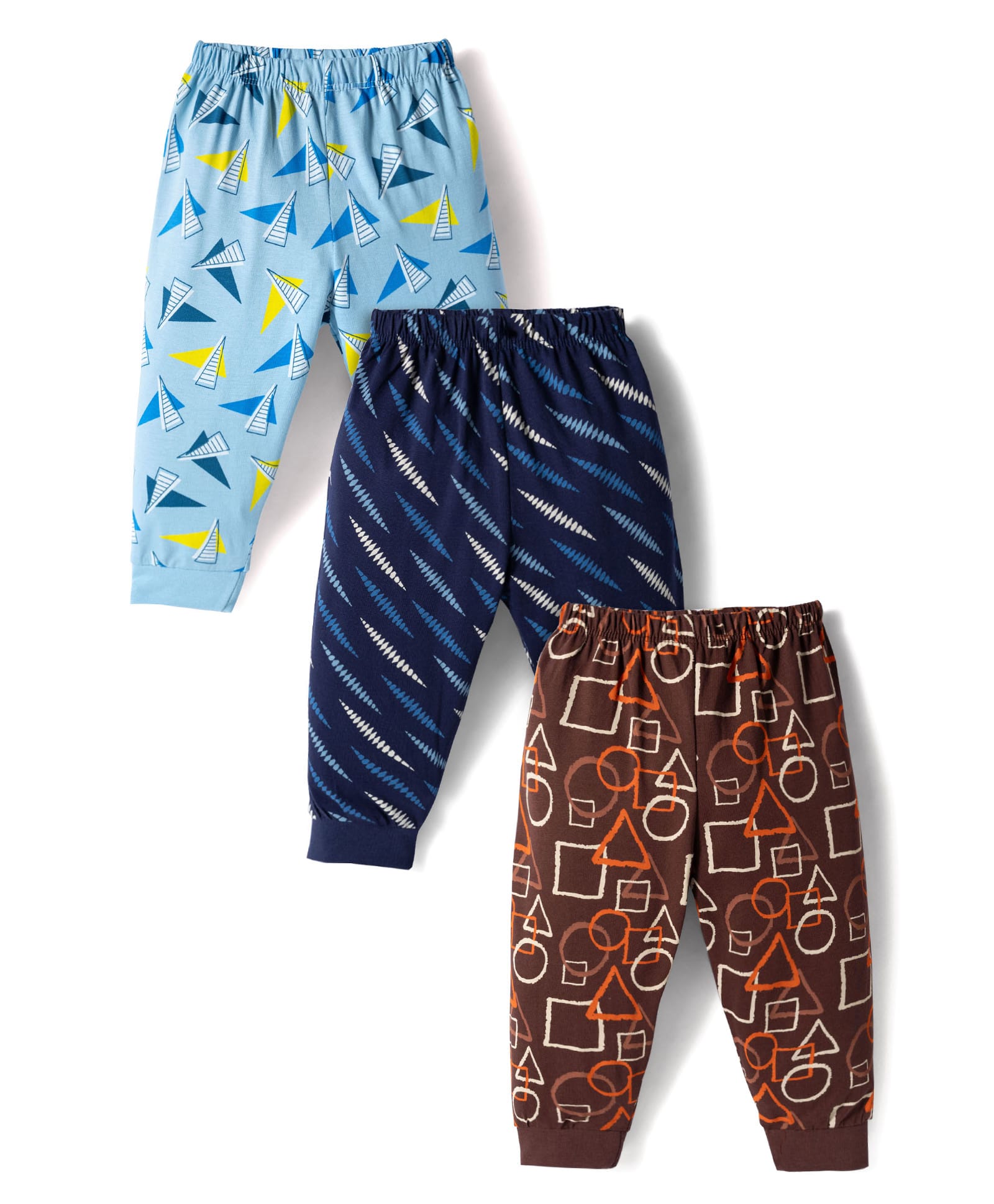 CUCUMBER Sinker Knit Full Length Geometrical Shape Printed Leggings Pack Of 3 - Navy Blue Brown & Light Blue-picture-34