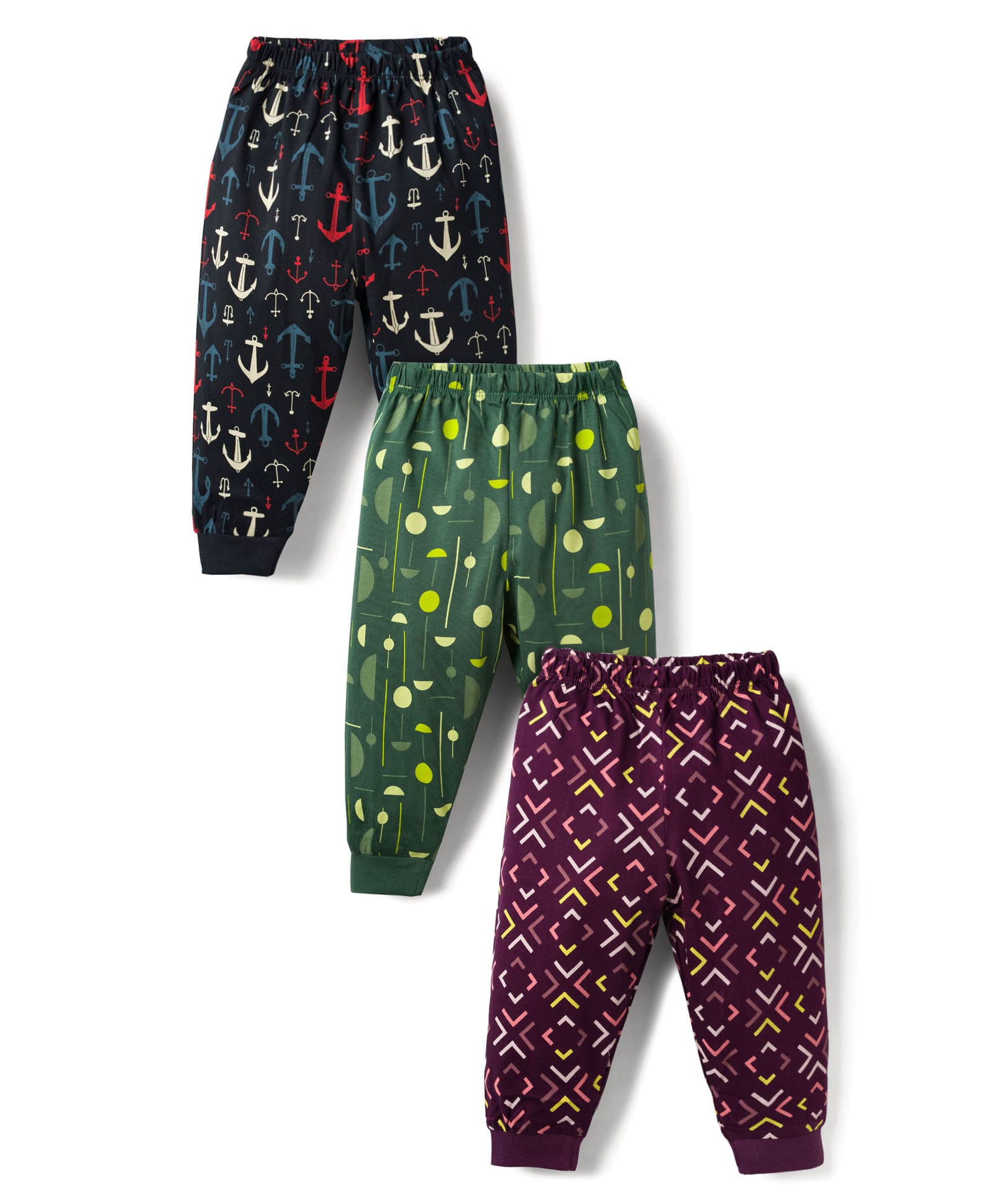 CUCUMBER Sinker Knit Full Length Nautical Theme Printed Leggings Pack Of 3 - Black Wine & Green-picture-31