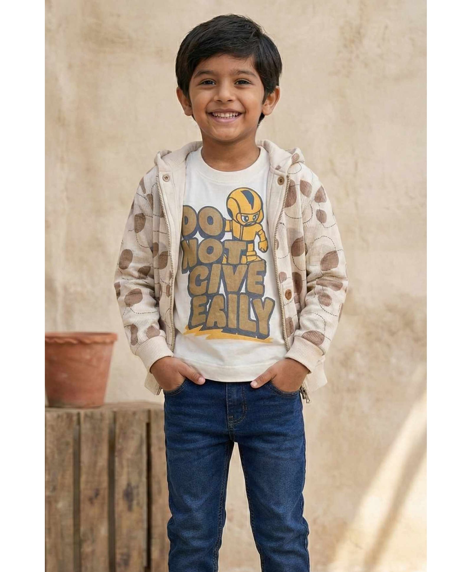 Lagorii Rayon Woven Full Sleeves Abstract Printed Hooded Jacket With Tee - Brown-image-33