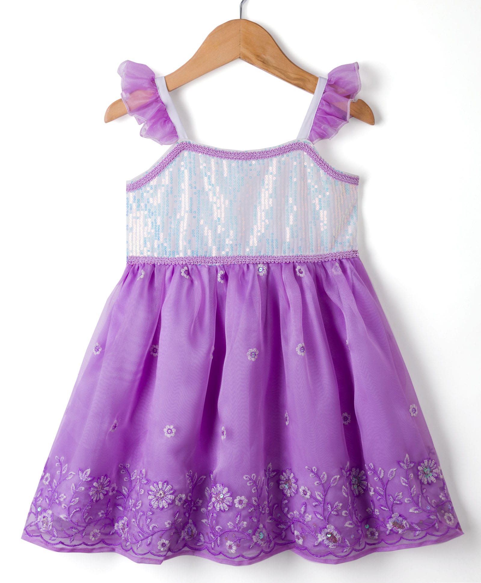 Babyhug Organza Woven Sleeveless Ethnic Dress With Floral Embroidery - Purple-image-27