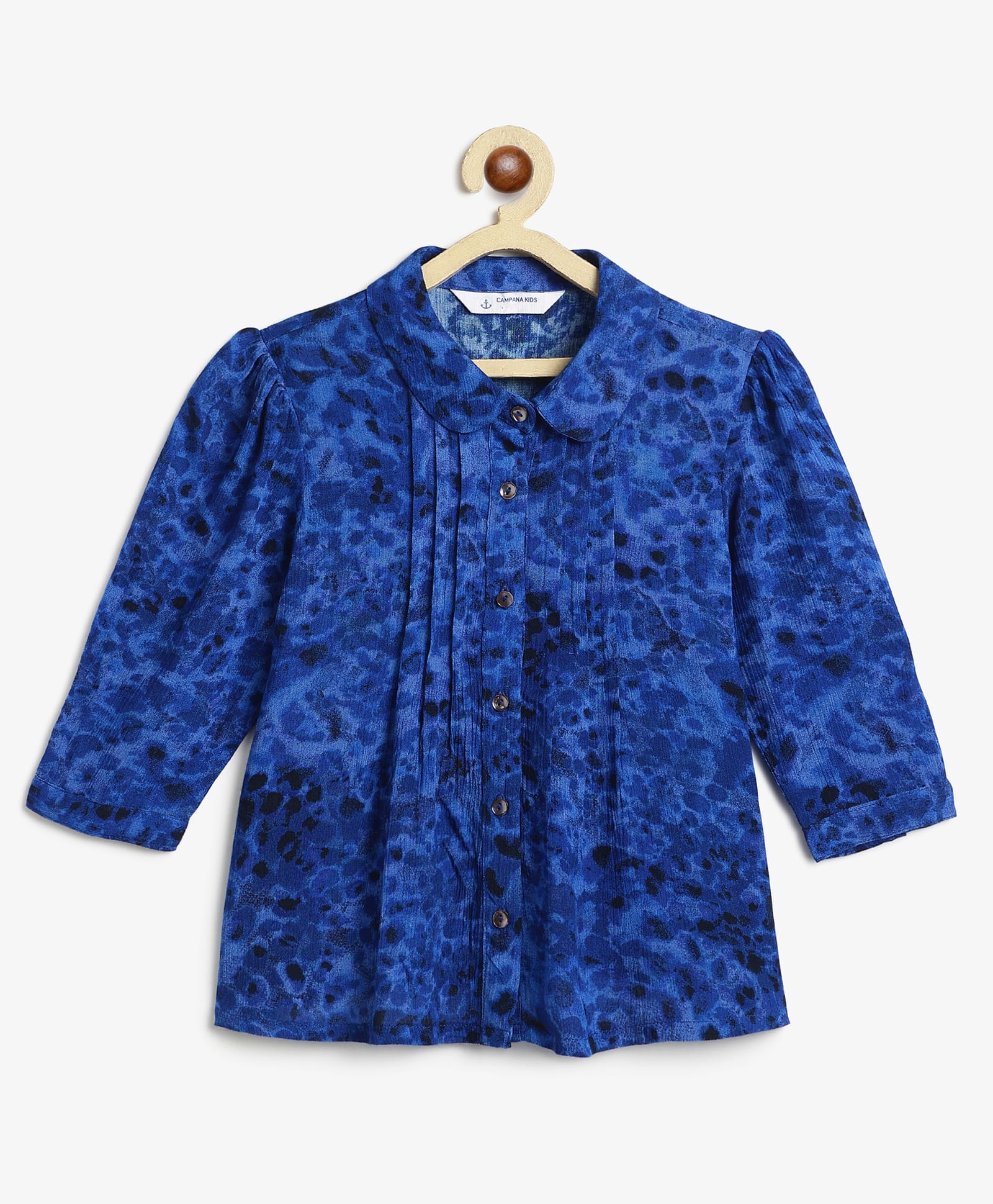 Campana Rayon Woven Three Fourth Sleeves Abstract Printed Shirt Style Top - Blue & Black-image-22