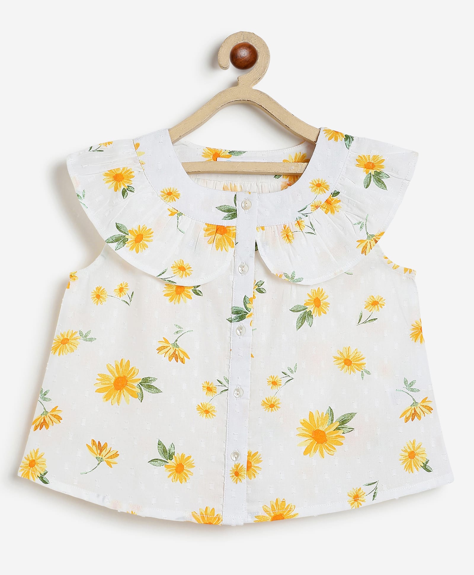 Campana 100% Cotton Woven Sleeveless Floral Printed Top - White & Yellow-picture-10