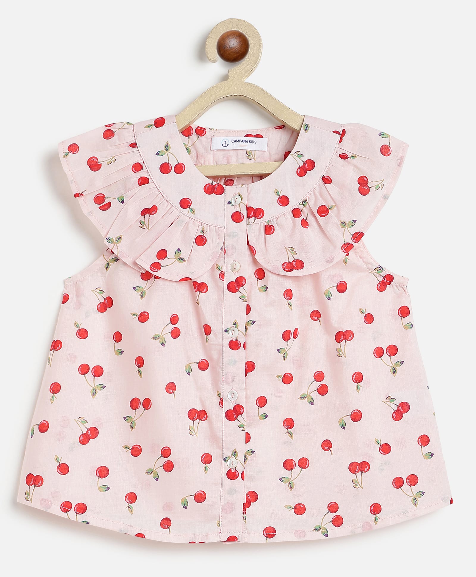 Campana 100% Cotton Woven Sleeveless Cherry Printed Top - Light Pink-picture-23