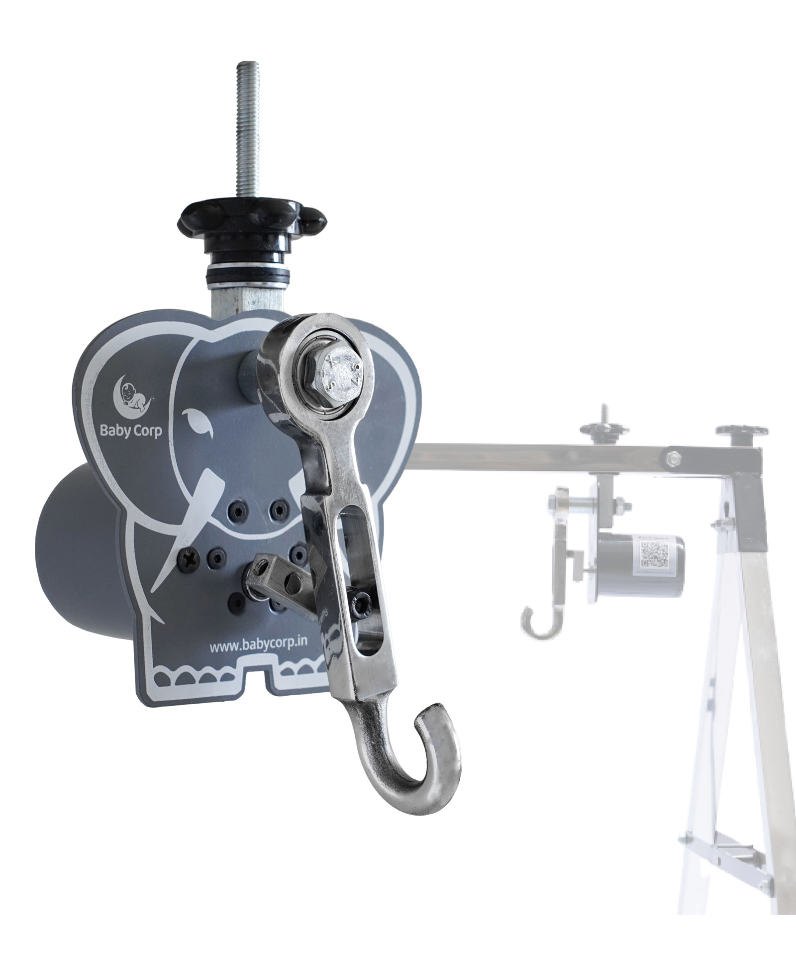 Baby Corp Automatic Baby Cradle Kit for Wooden Frame Jhula/Ghodiyu Adjustable Speed , Shock-Proof Swing Motor 20kg Capacity ,304 Stainless Steel Hook - Elephant (Cradle Not Included)-image-2
