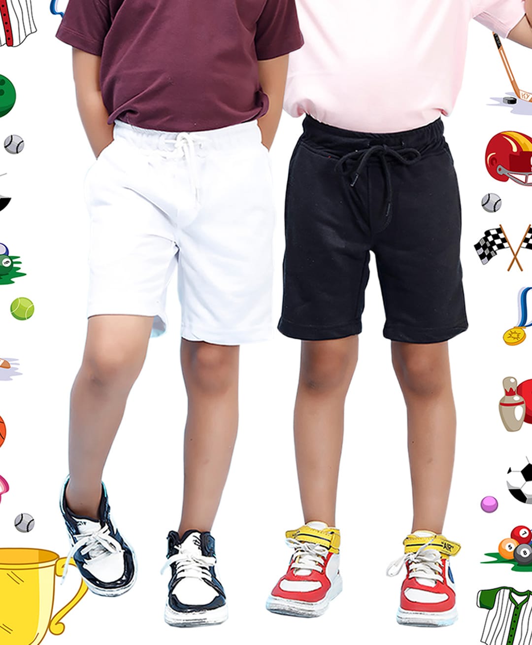 NUSYL Cotton Blend Knit Pack Of 2 Solid Shorts - White & Black-picture-11