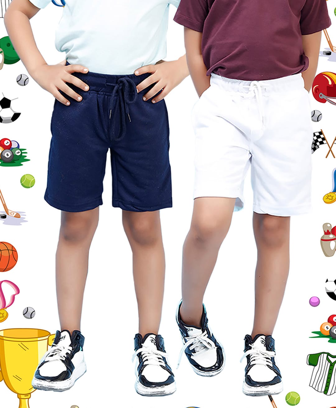 NUSYL Cotton Blend Knit Pack Of 2 Solid Shorts - White & Navy Blue-picture-24