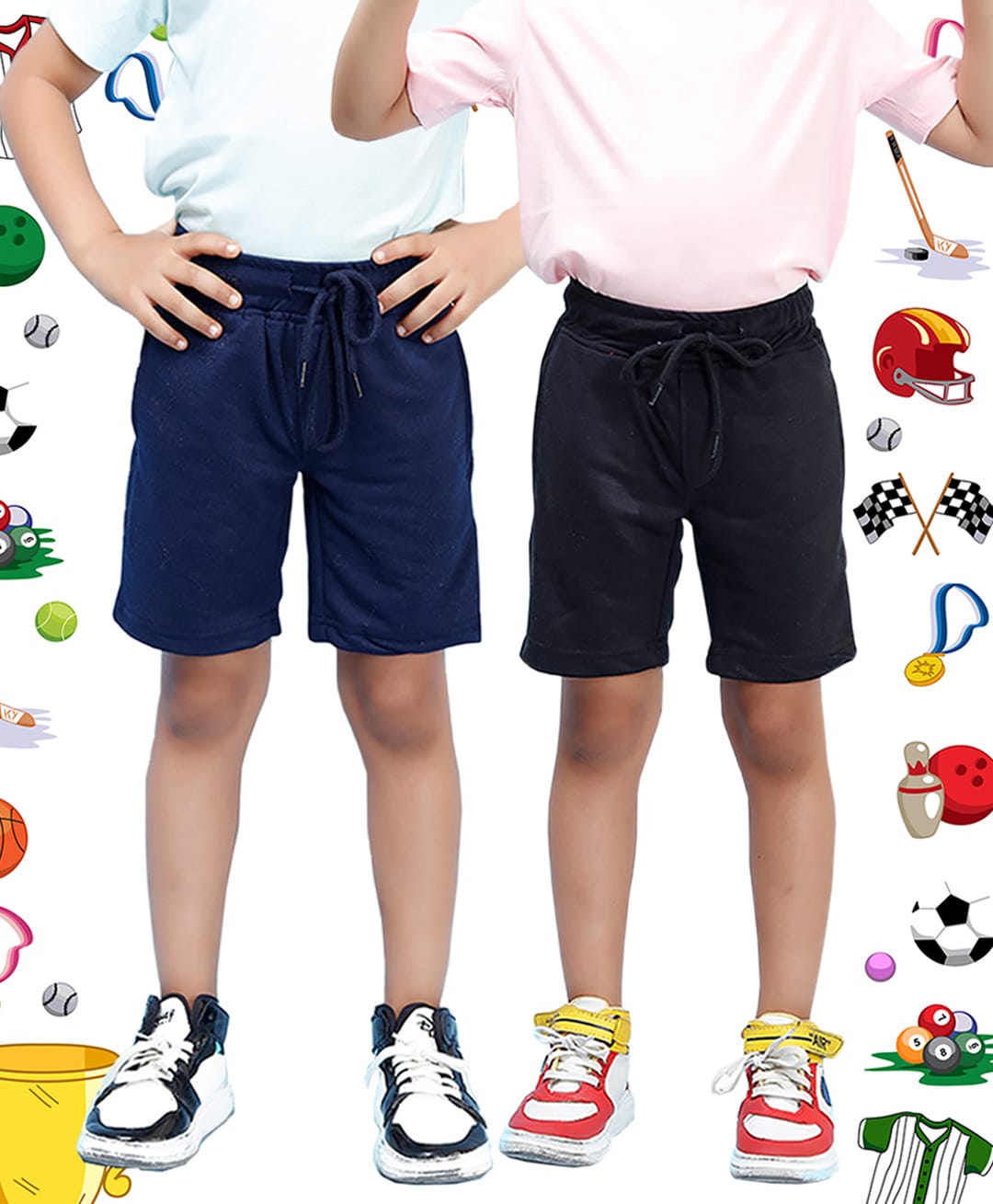 NUSYL Cotton Blend Knit Pack Of 2 Solid Shorts - Black & Navy Blue-picture-20
