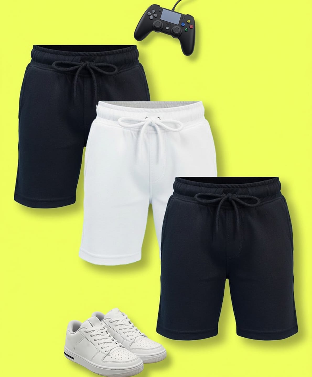 NUSYL Cotton Blend Knit Pack Of 3 Solid Shorts - Black & White-picture-30