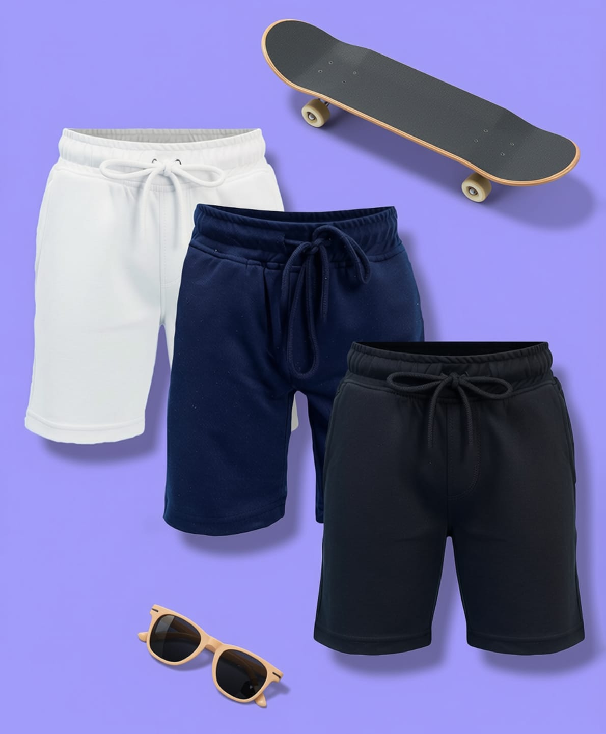 NUSYL Cotton Blend Knit Pack Of 3 Solid Shorts - White Black & Navy Blue-picture-25