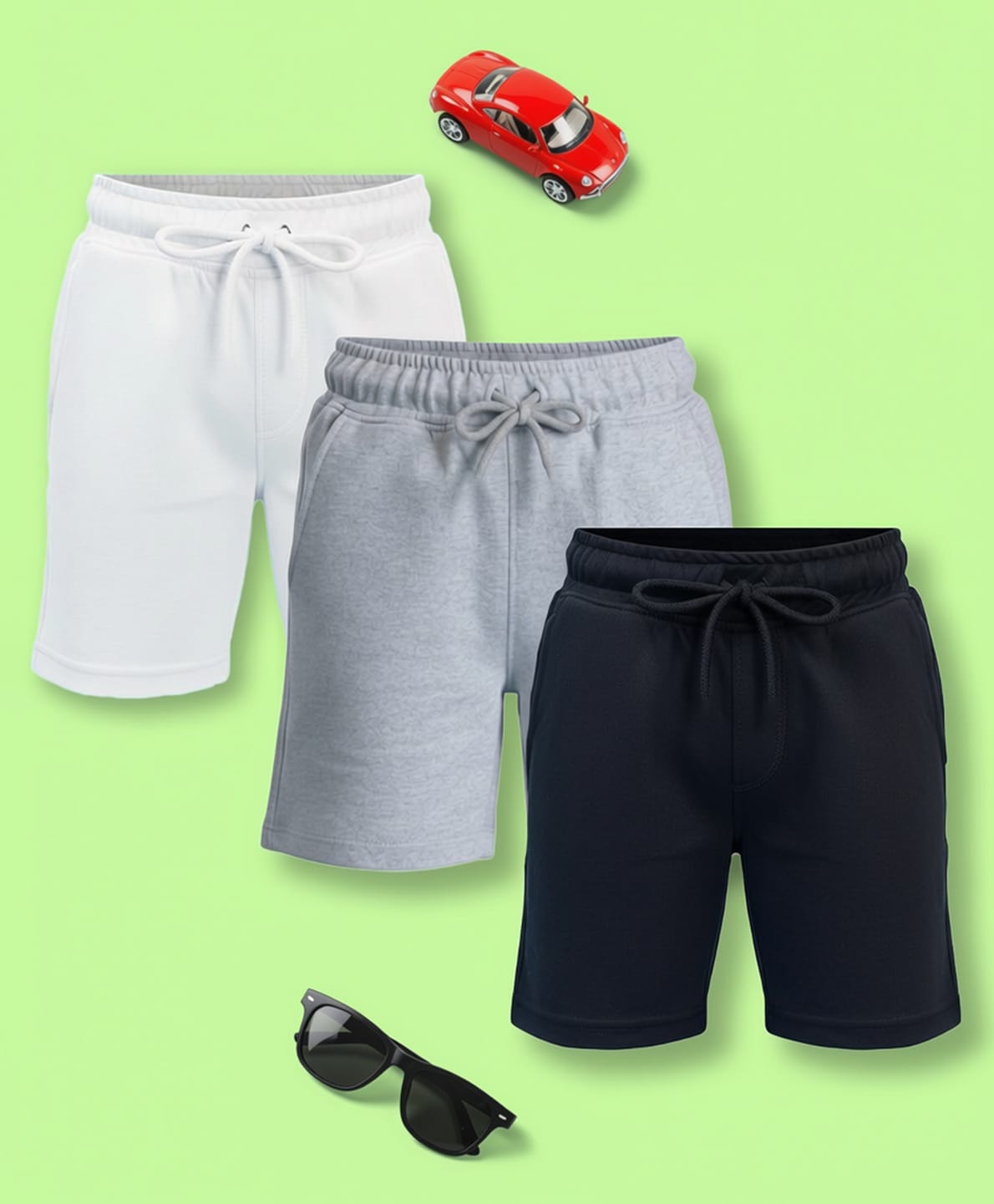NUSYL Cotton Blend Knit Pack Of 3 Solid Shorts - White Black & Grey-picture-29
