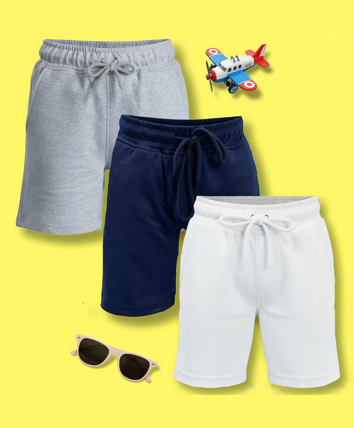 NUSYL Cotton Blend Knit Pack Of 3 Solid Shorts - White Navy Blue & Grey-picture-31