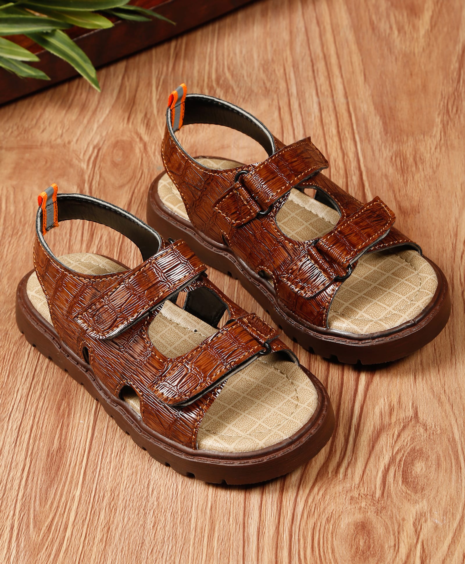 Tiny Bugs Abstract Designed Velcro Closure Sandals - Tan-image-45