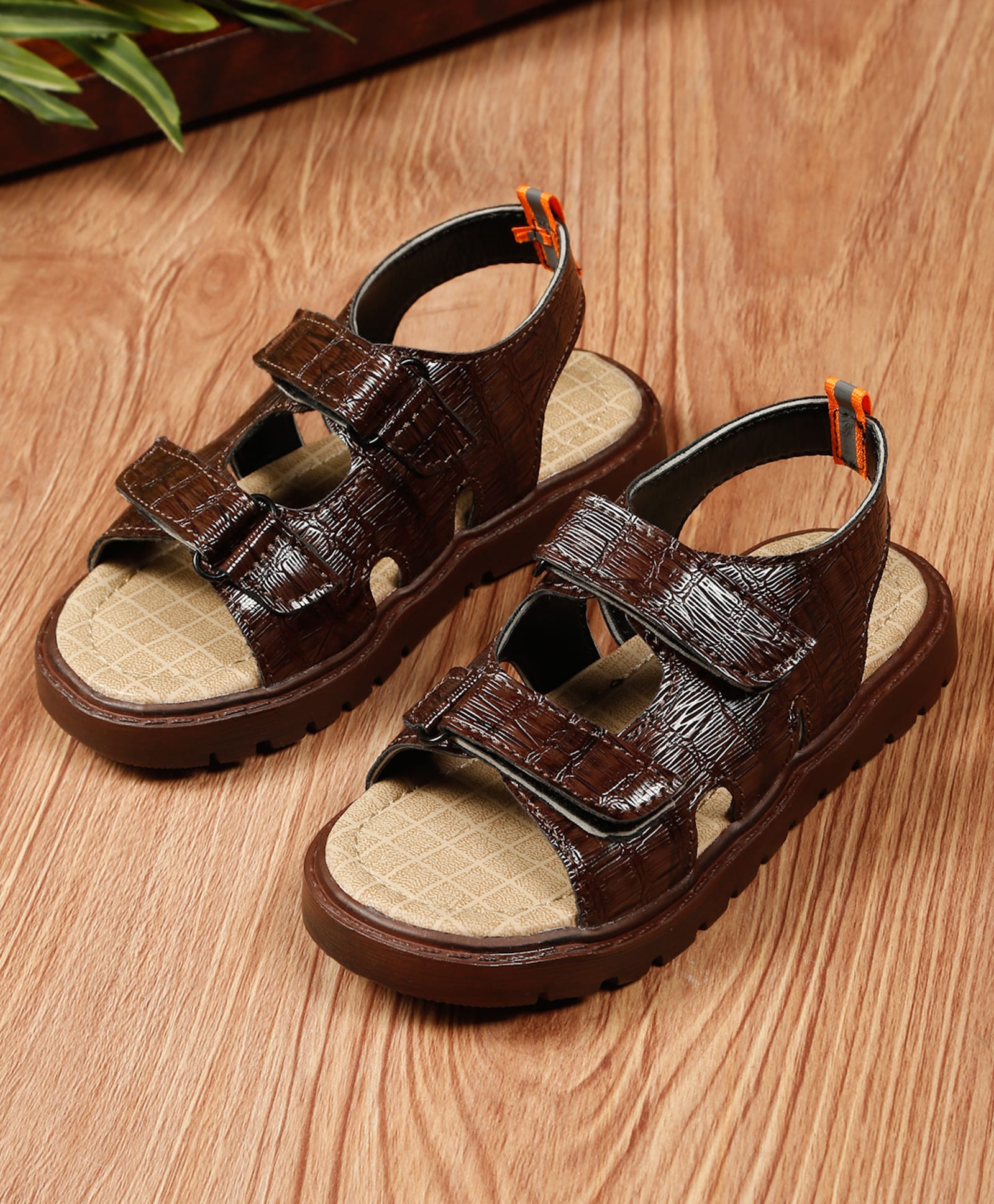 Tiny Bugs Abstract Designed Velcro Closure Sandals - Brown-picture-10