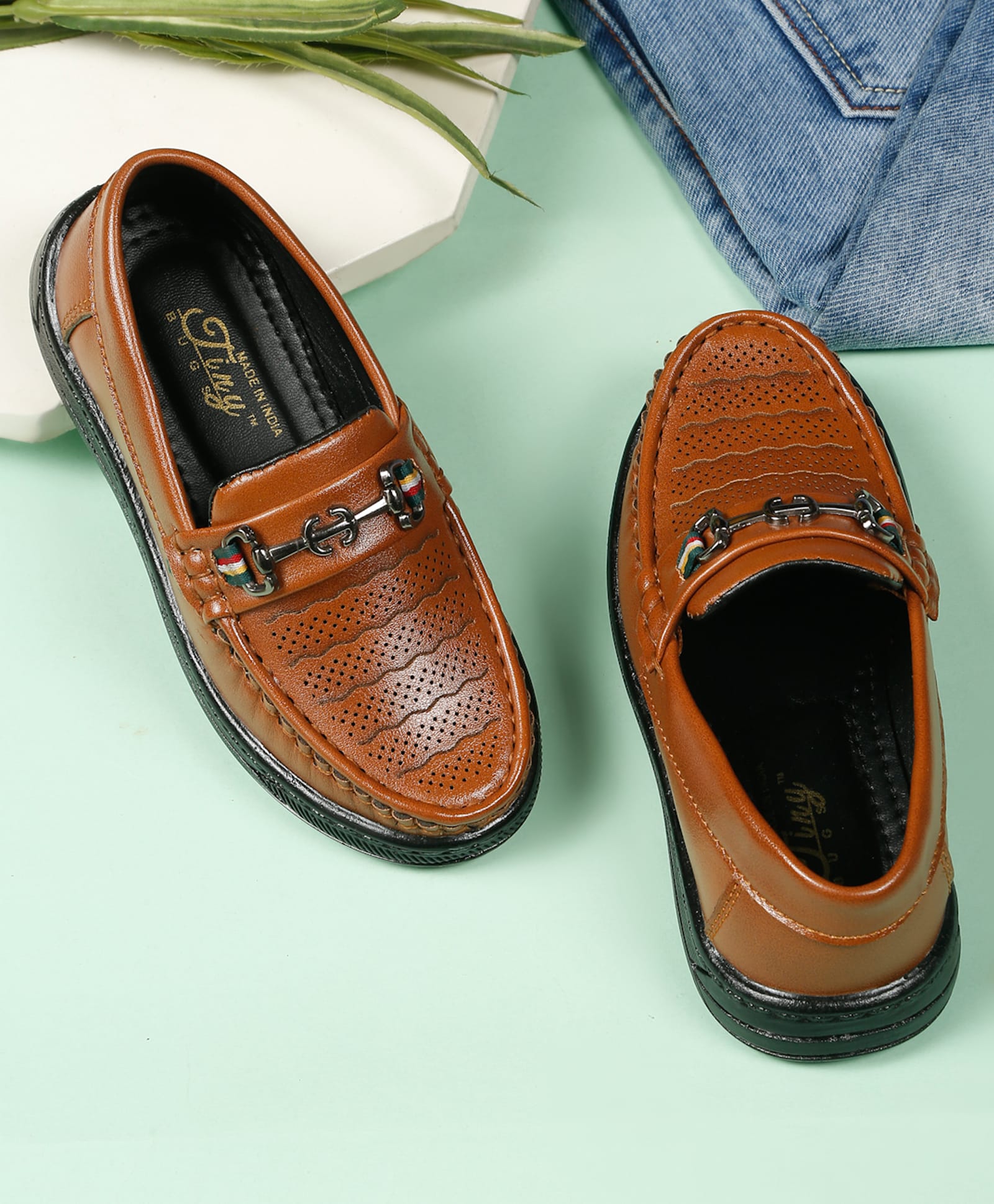 Tiny Bugs Metal Applique Detailed Textured Slip On Loafers - Tan-image-39