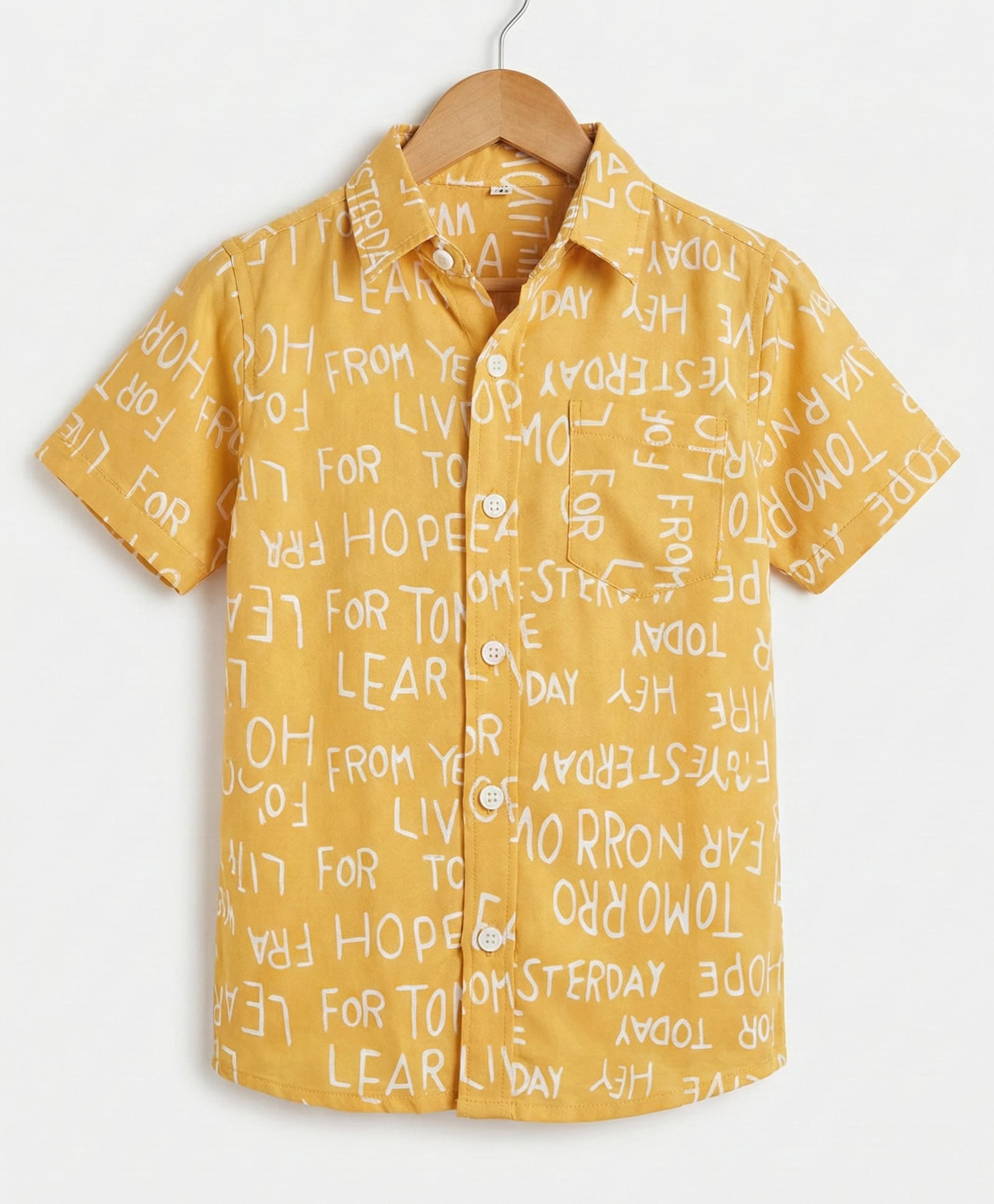 tior Half Sleeves Typography Printed Shirt - Yellow-image-2
