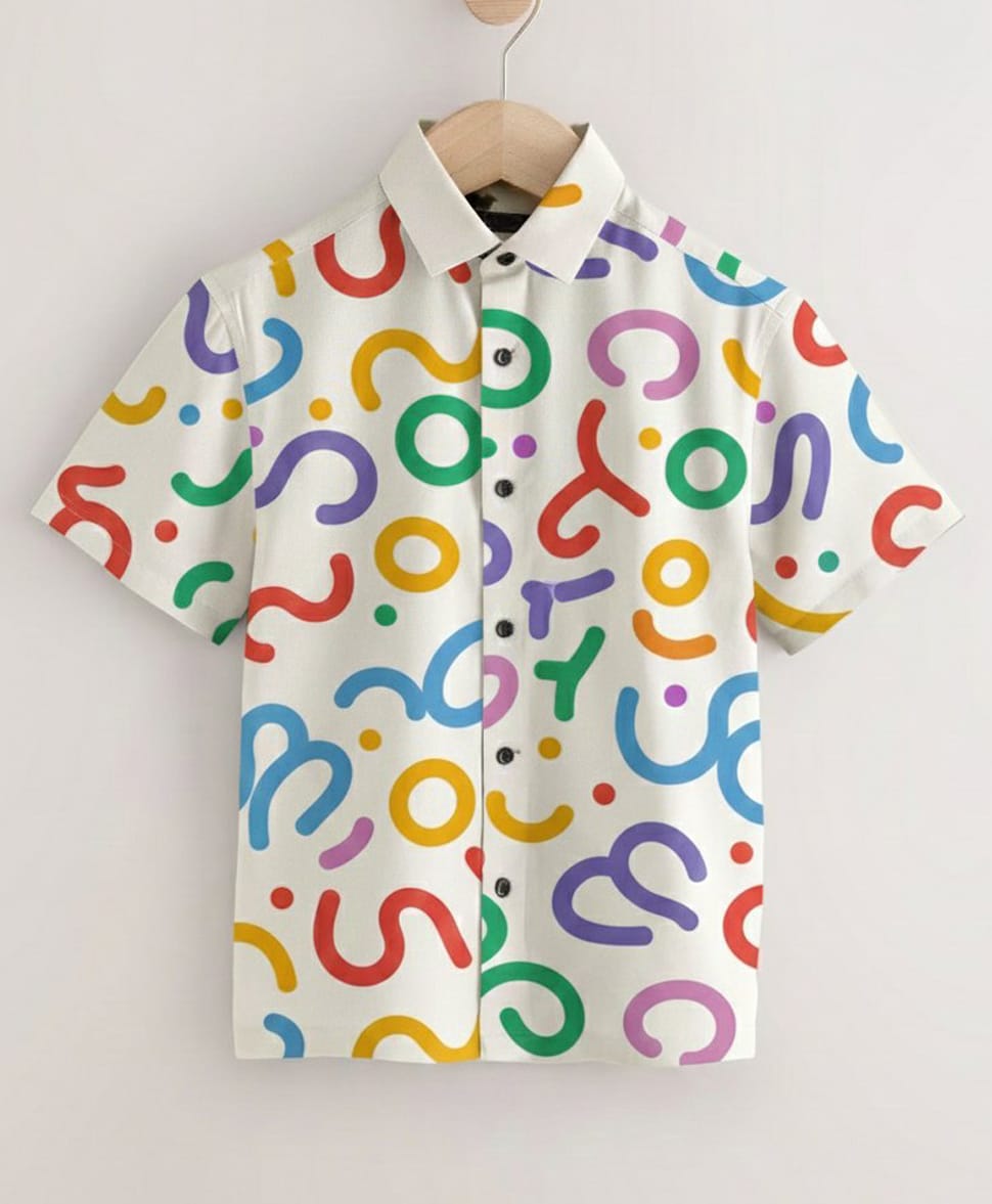 tior Woven Half Sleeves Abstract Doodles Printed Shirt - Multi Colour-image-39