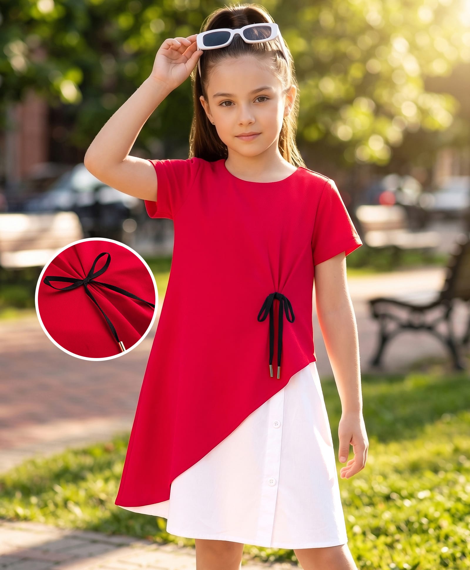 Hola Bonita Knit One Piece Dresses/Frocks Half Sleeves Knee Length Solid Red 6-7 Years-image-22