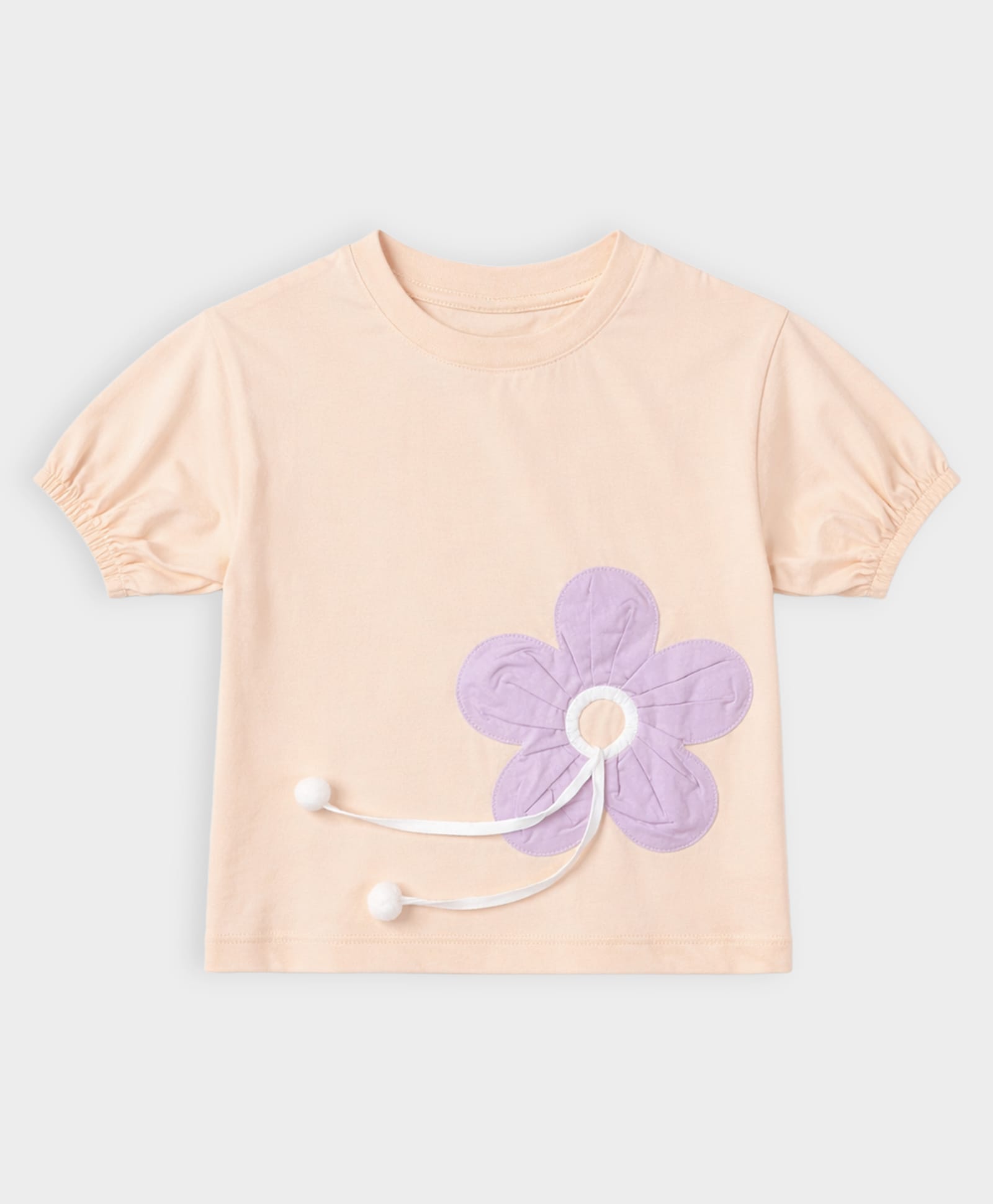 Mi Arcus 100% Cotton Knit Half Sleeves Floral Patch Applique Detailed Top - Peach-image-12