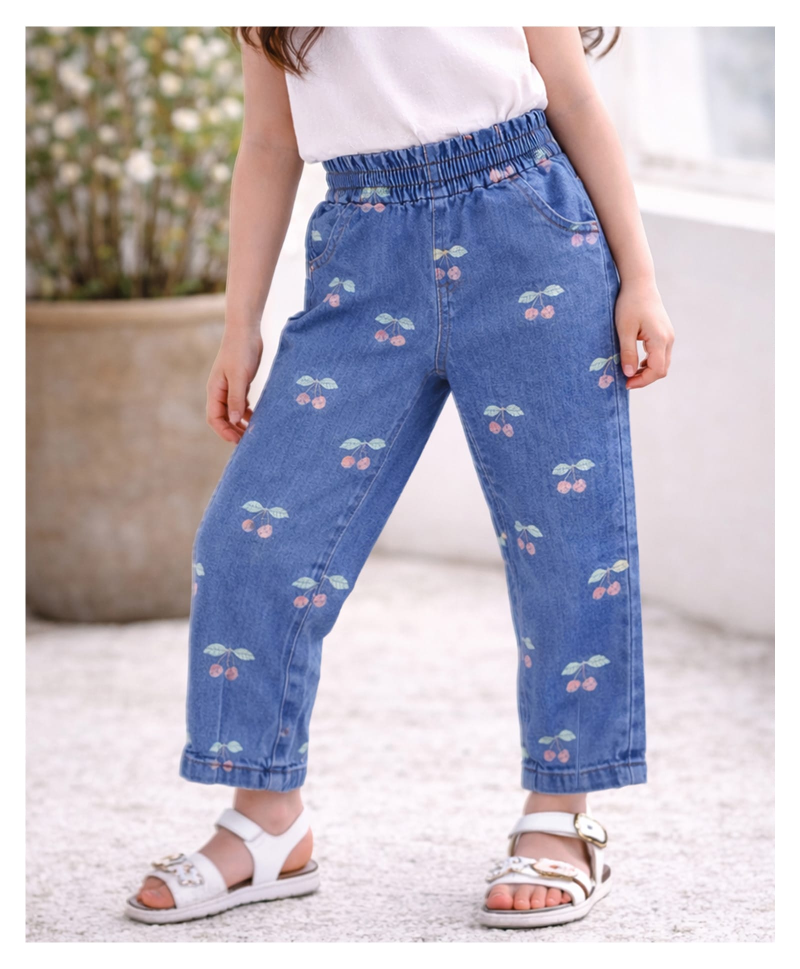 Mi Arcus Cotton Elastane Denim Cherries Printed Jeans - Blue-picture-13