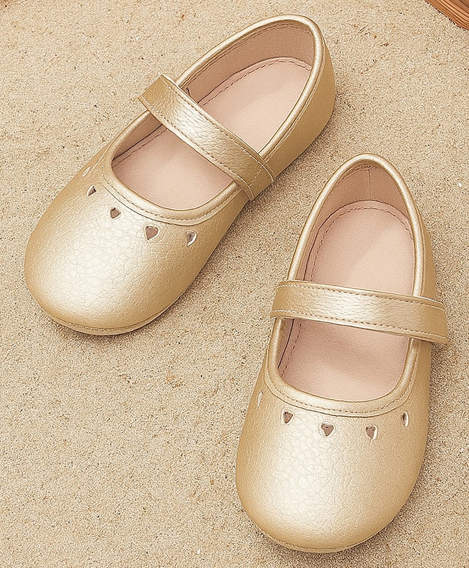 Mi Arcus Cut Out Heart Designed Velcro Closure Ballerinas - Golden-image-19