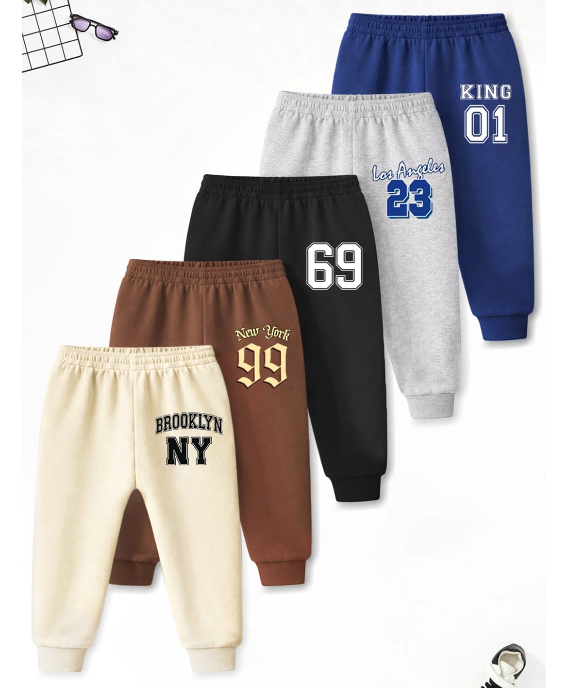 Trampoline Cotton Blend Knit Pack Of 5 Los Angeles New York & Brooklyn Text Printed Pajamas - Multi Colour-picture-12