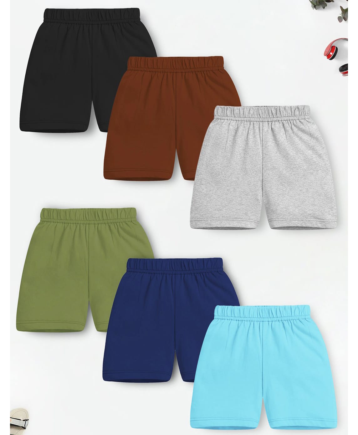 Trampoline Cotton Blend Knit Pack Of 6 Solid Shorts - Multi Colour-picture-14
