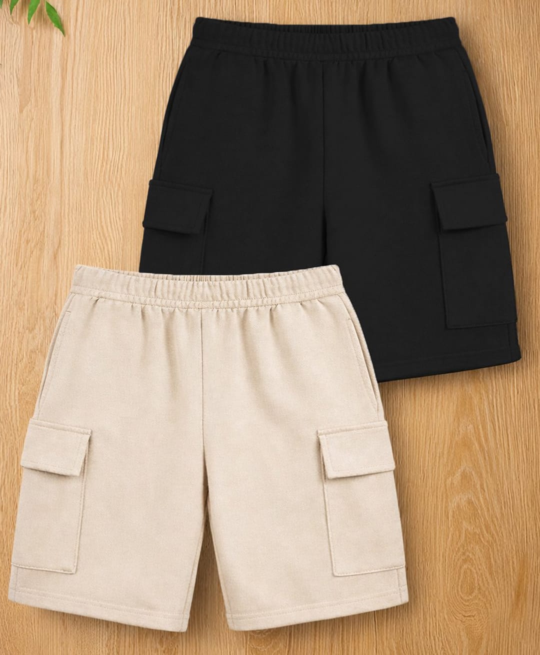 Trampoline Cotton Blend Pack Of 2 Solid Cargo Shorts - Beige & Black-image-23