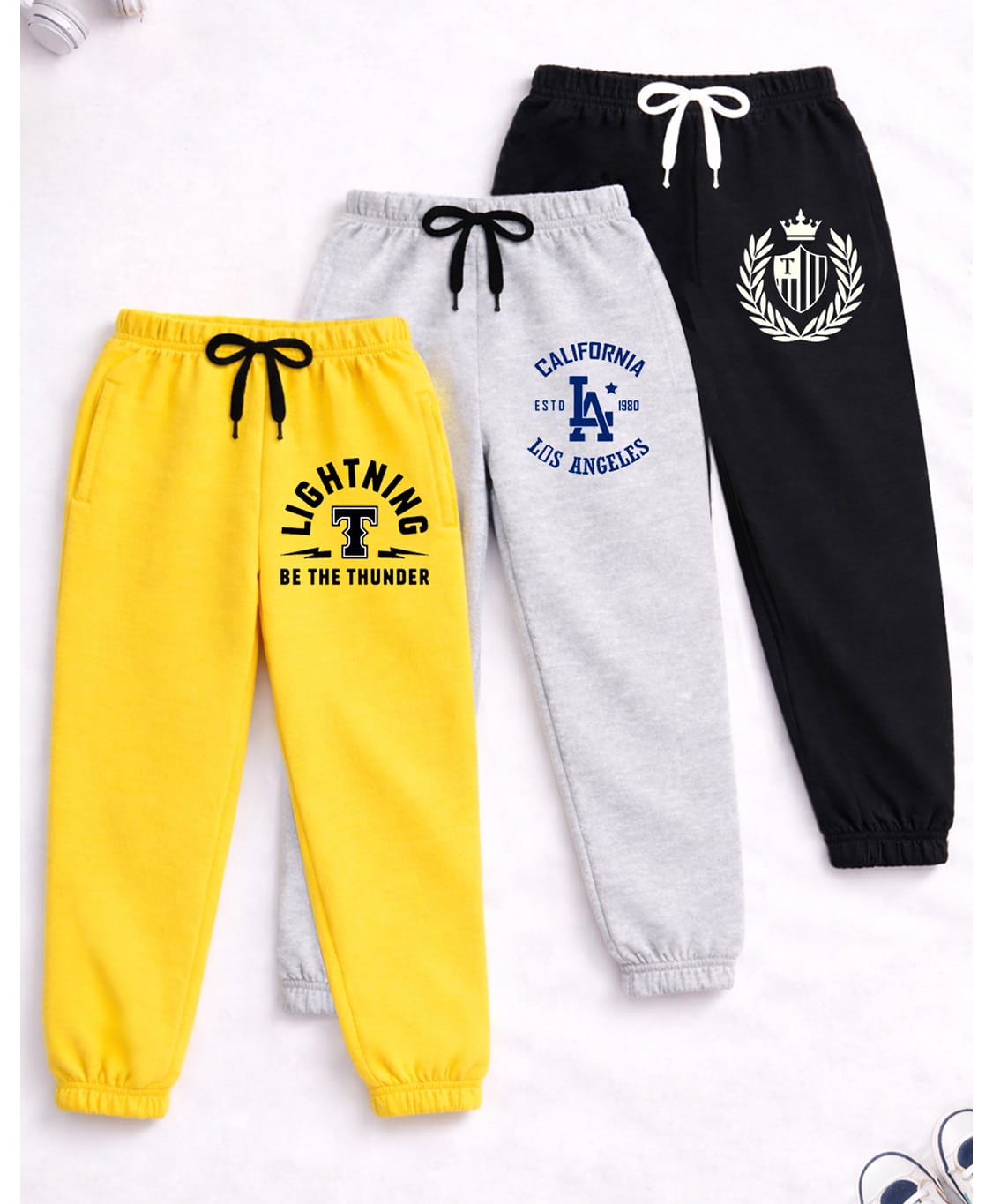 Trampoline Cotton Blend Knit Pack Of 3 Solid Joggers - Yellow Black & Grey-picture-15